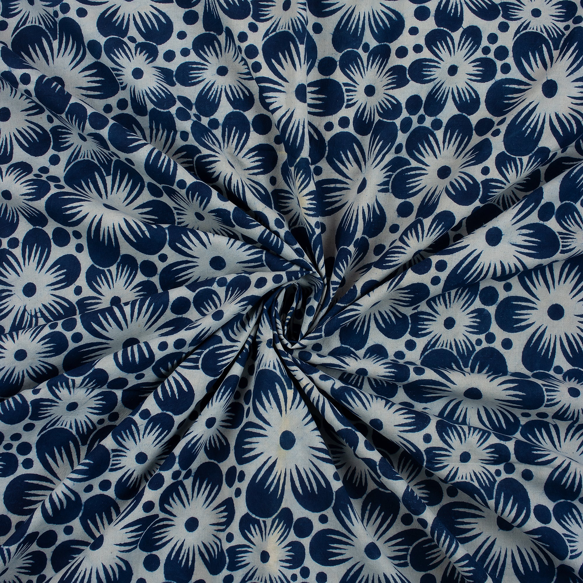 Sustainable Floral Printed Indigo Blue Fabric - Image 4