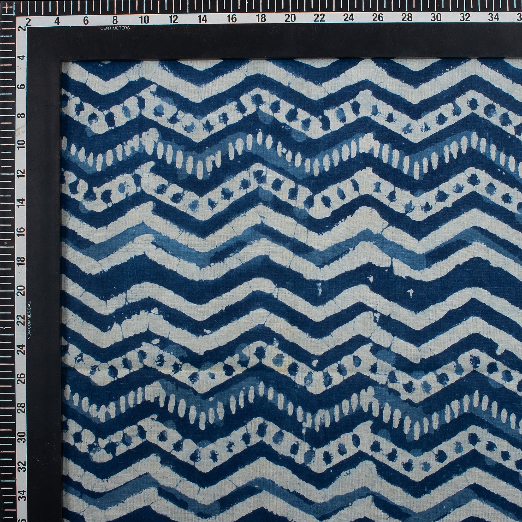 Zig Zag Indigo Blue Hand Block Printed Textile Fabric - Image 2