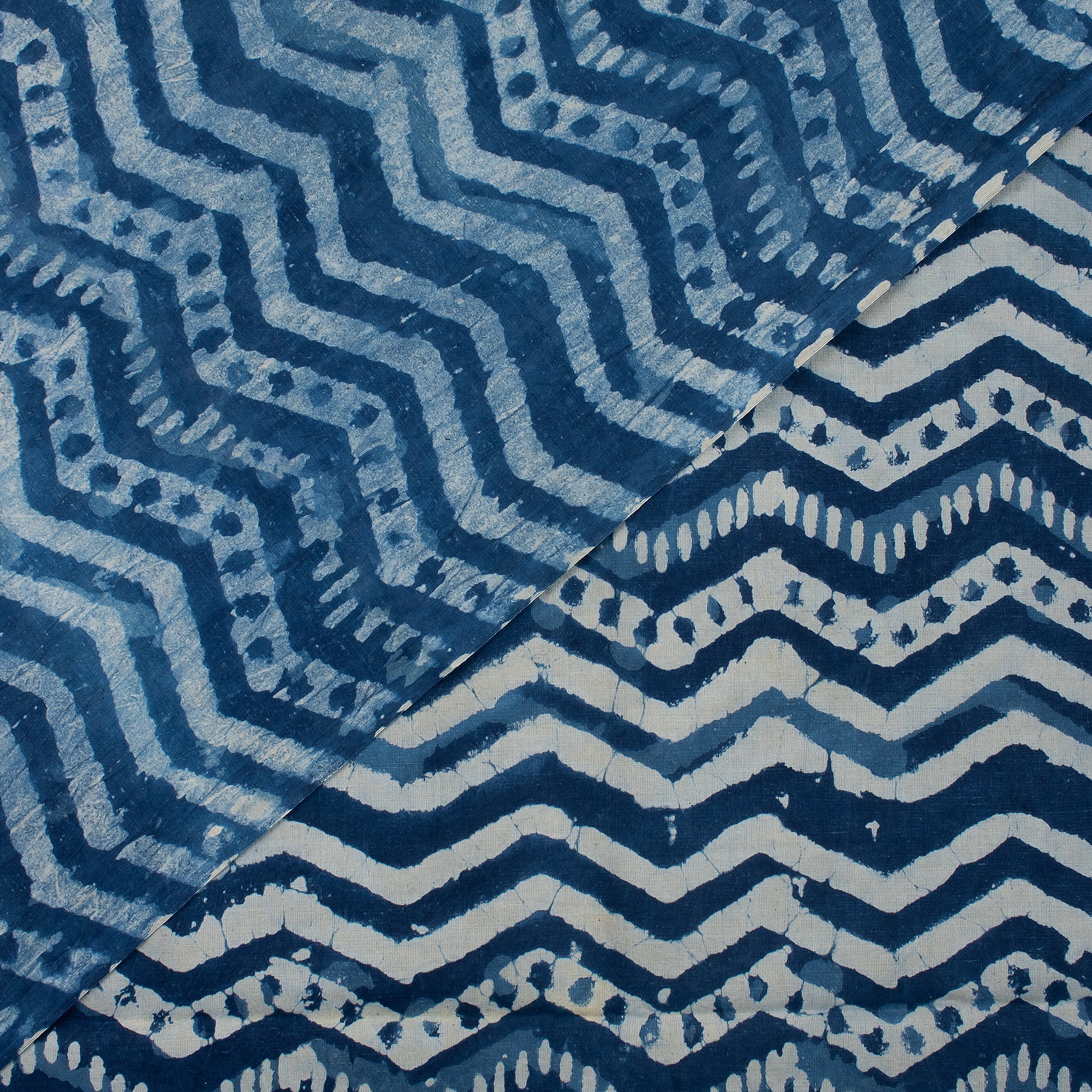 Zig Zag Indigo Blue Hand Block Printed Textile Fabric - Image 3
