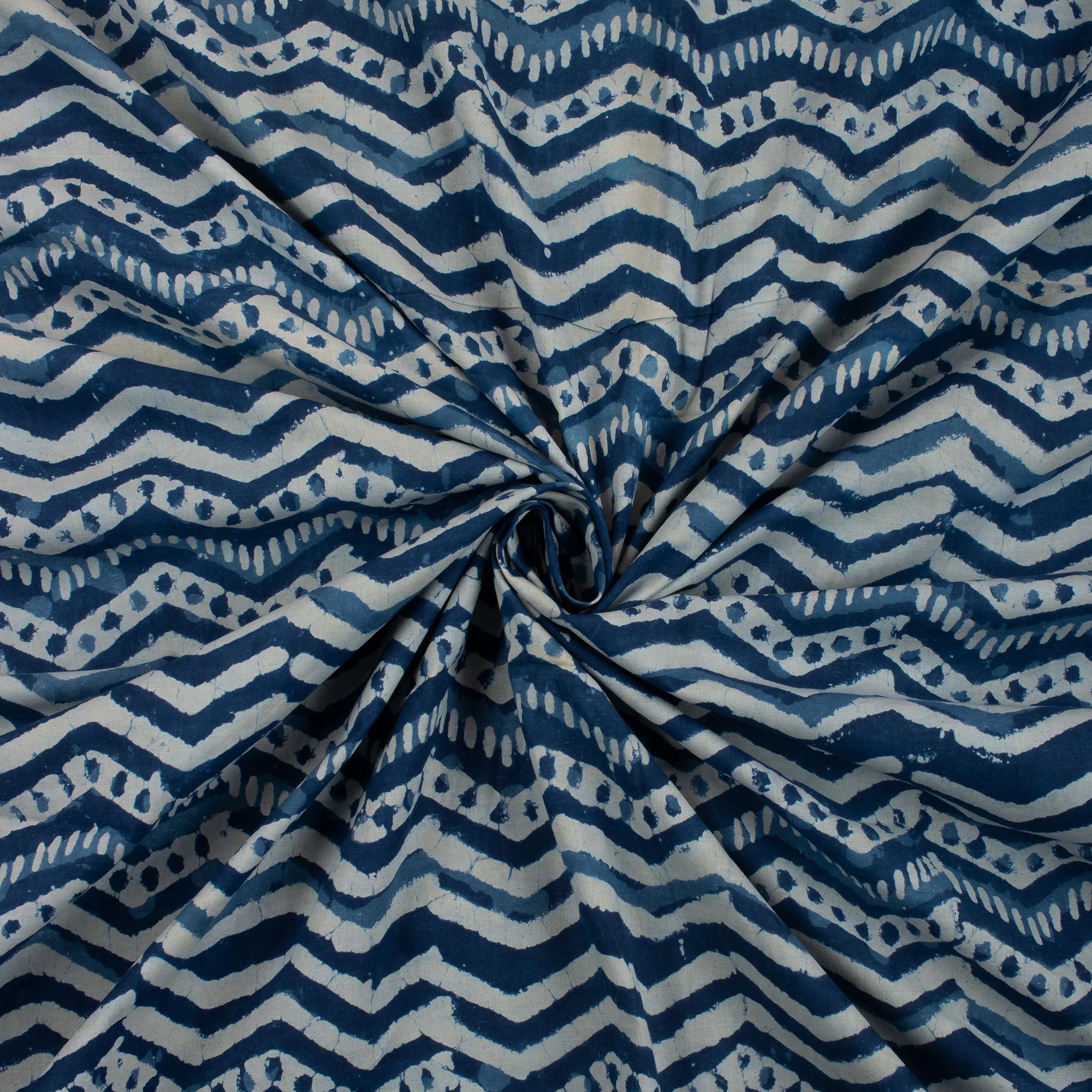 Zig Zag Indigo Blue Hand Block Printed Textile Fabric - Image 6