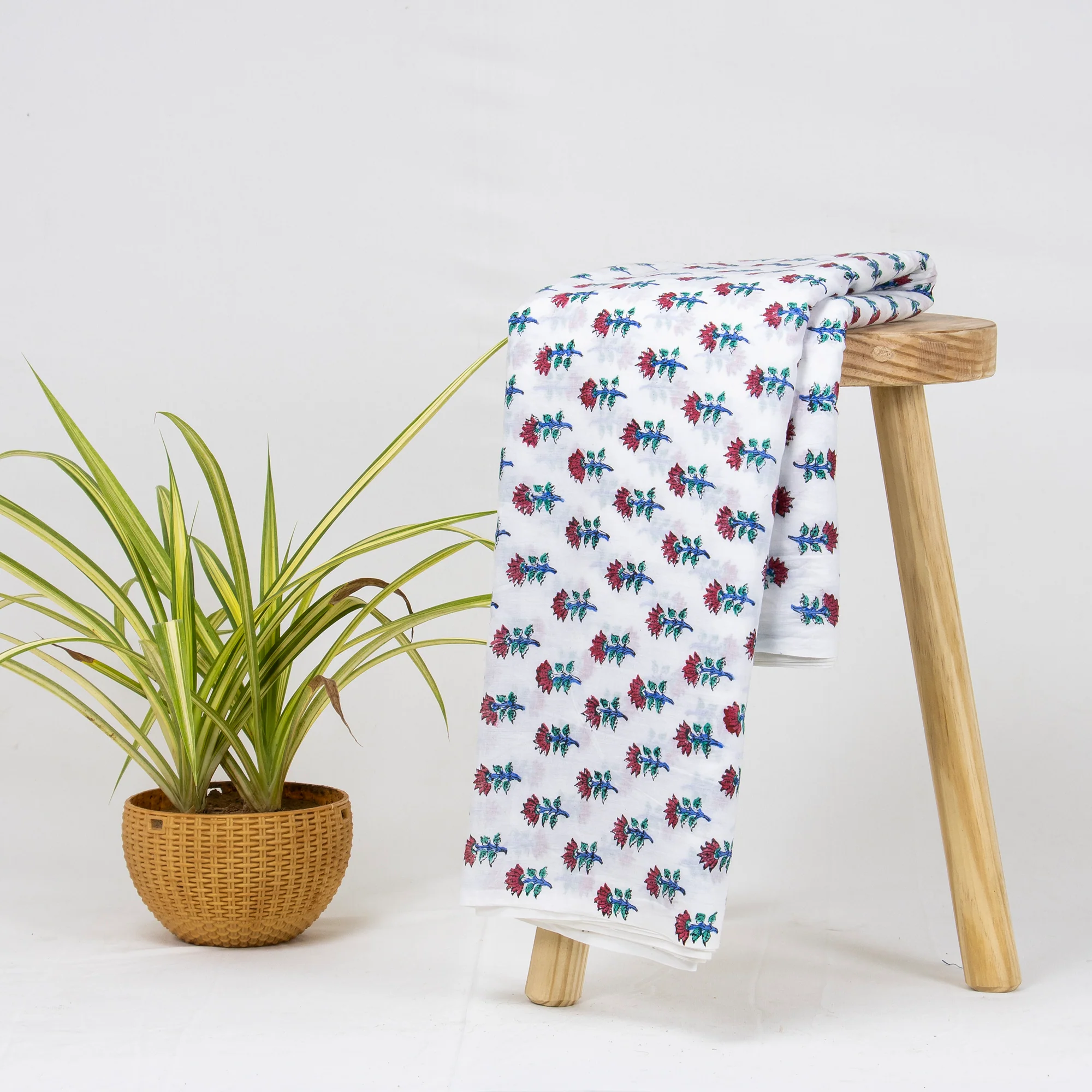 Sustainable Red Floral Hand Block Printed Cotton Fabric