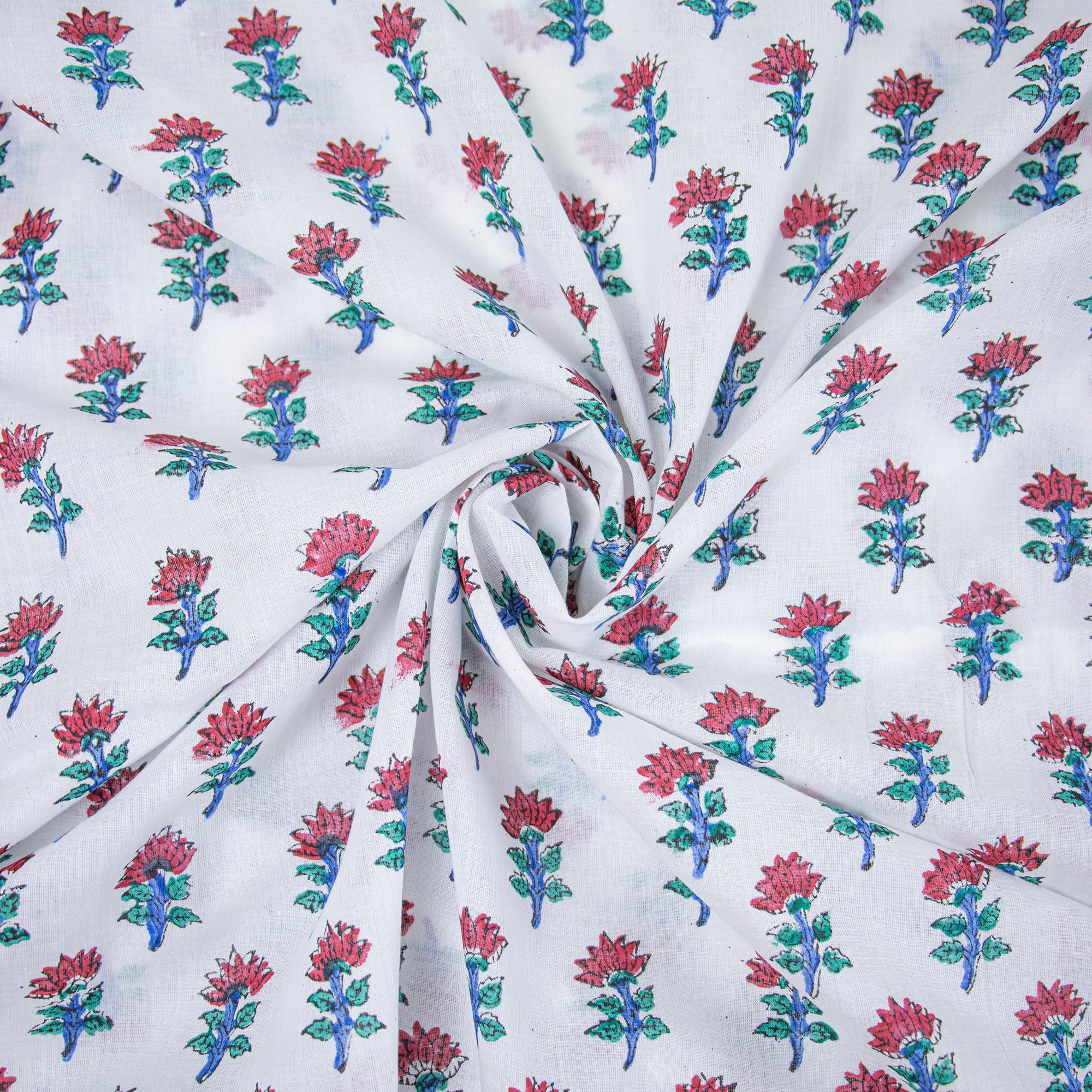 Sustainable Red Floral Hand Block Printed Cotton Fabric - Image 5