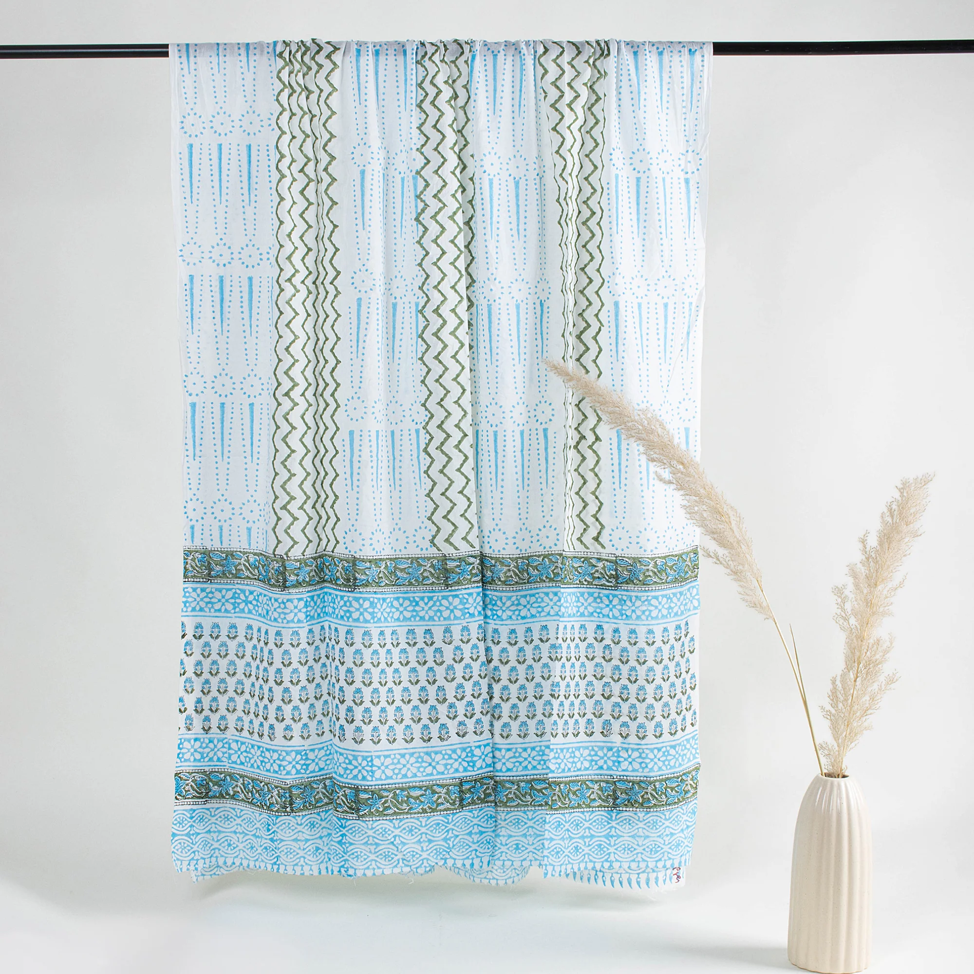 Hand Block Sky Blue Rangoli Printed 100% Cotton 3PC Suit Set Cotton Dupatta - Image 3