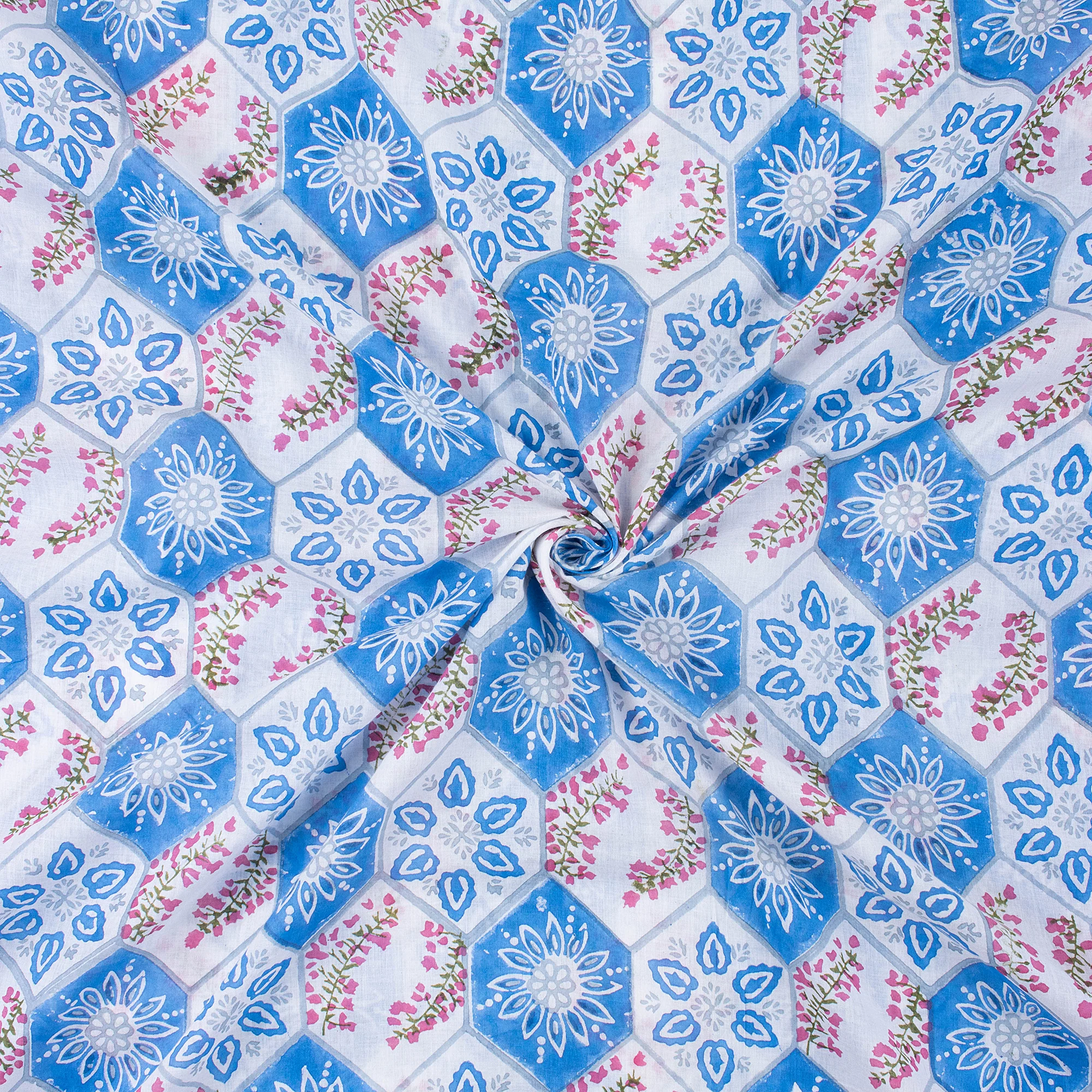 Floral Indian Mud Blocked Pure Cotton Girls Dress Fabric - Image 3