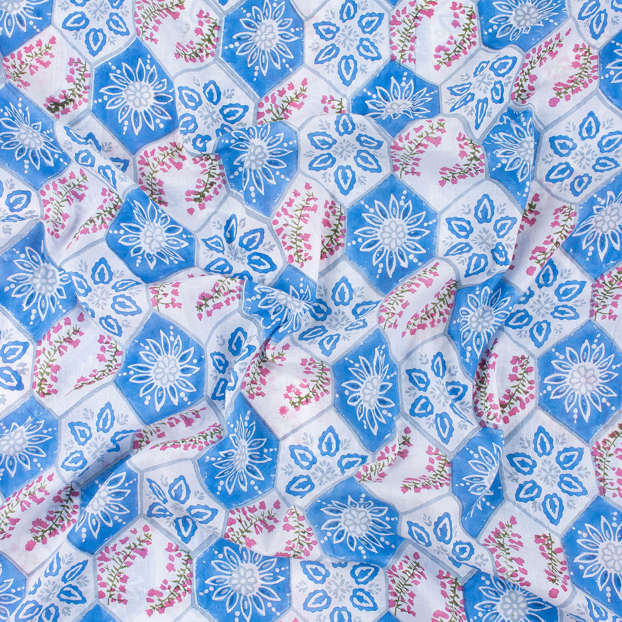 Floral Indian Mud Blocked Pure Cotton Girls Dress Fabric - Image 4
