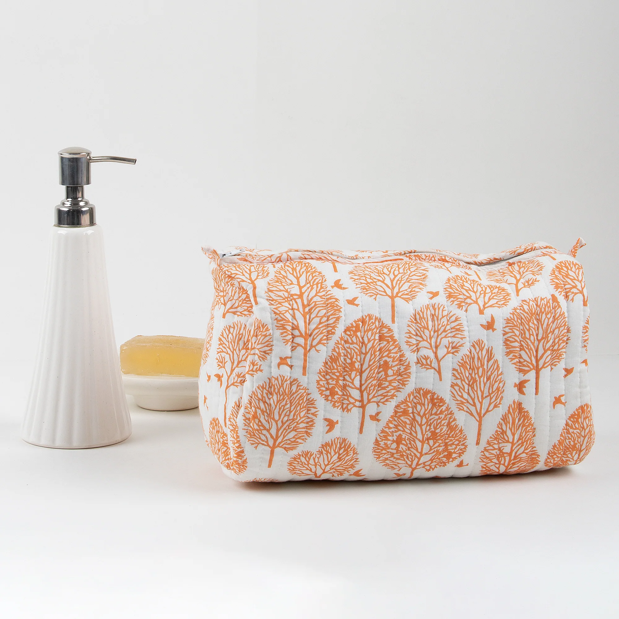 Stylish Tree Hand Blocked Cotton Toiletry Bag Set of 3 - Image 2