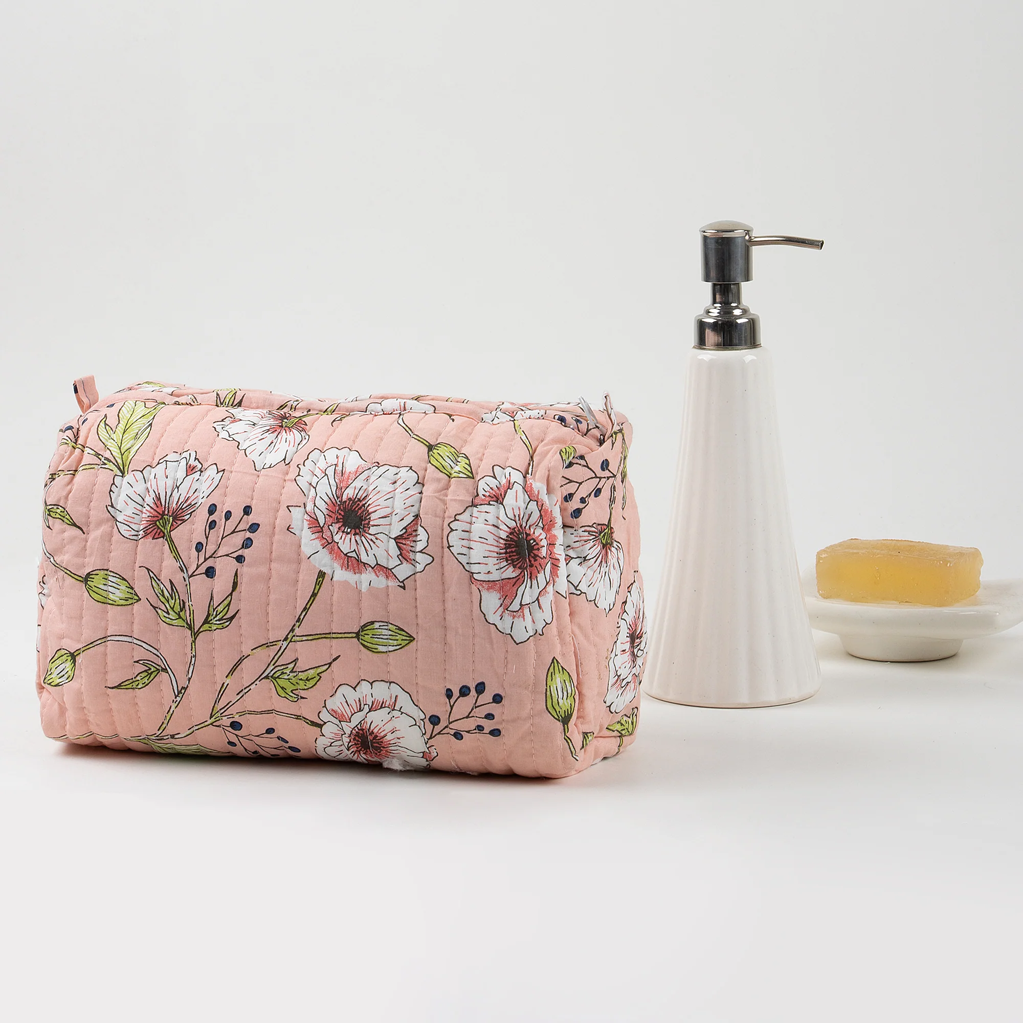 Luxury Color Block Printed Floral Toiletry Bag for Travel Set of 3 - Image 2
