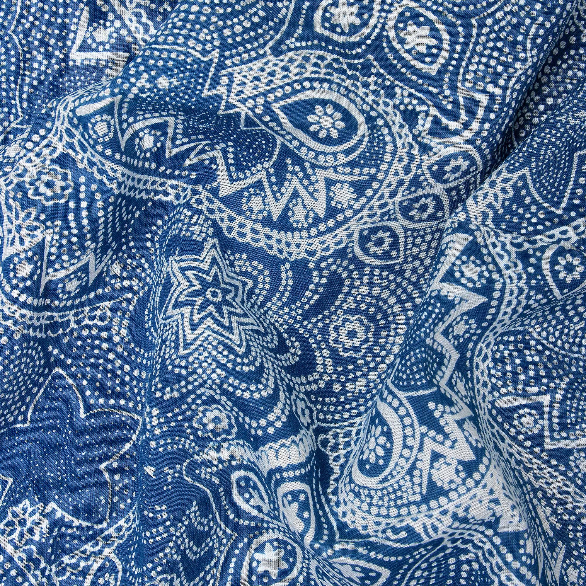 Classic Indian Handprinted Indigo Pure Cotton Floral Fabric Cloth - Image 3