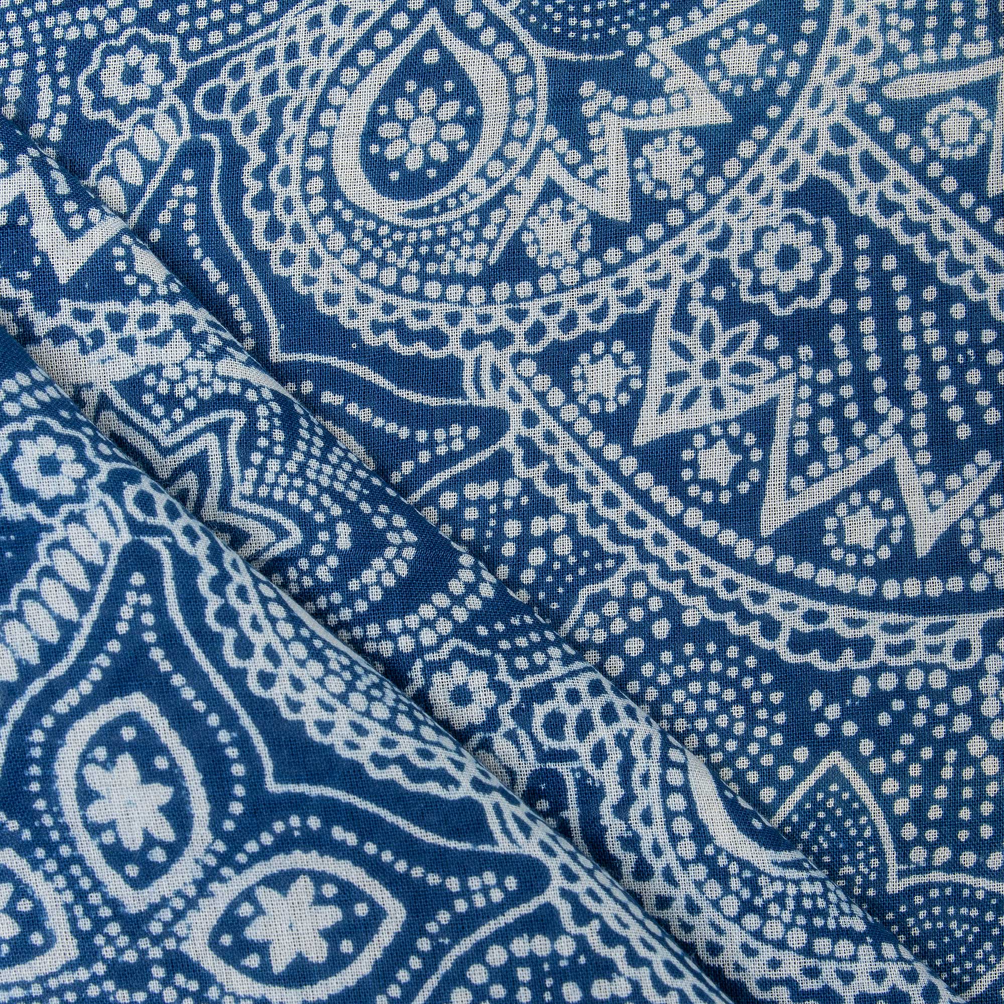 Classic Indian Handprinted Indigo Pure Cotton Floral Fabric Cloth - Image 5