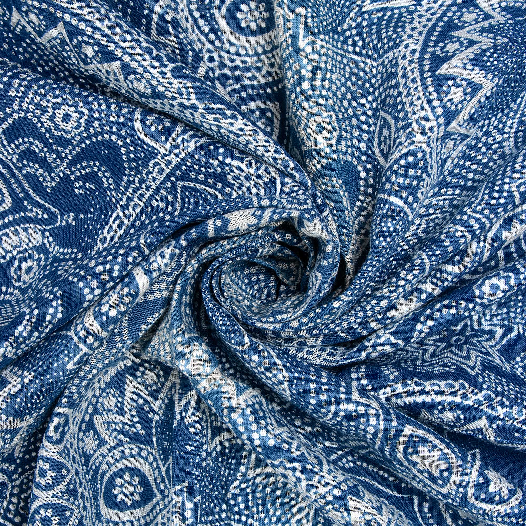 Classic Indian Handprinted Indigo Pure Cotton Floral Fabric Cloth - Image 6
