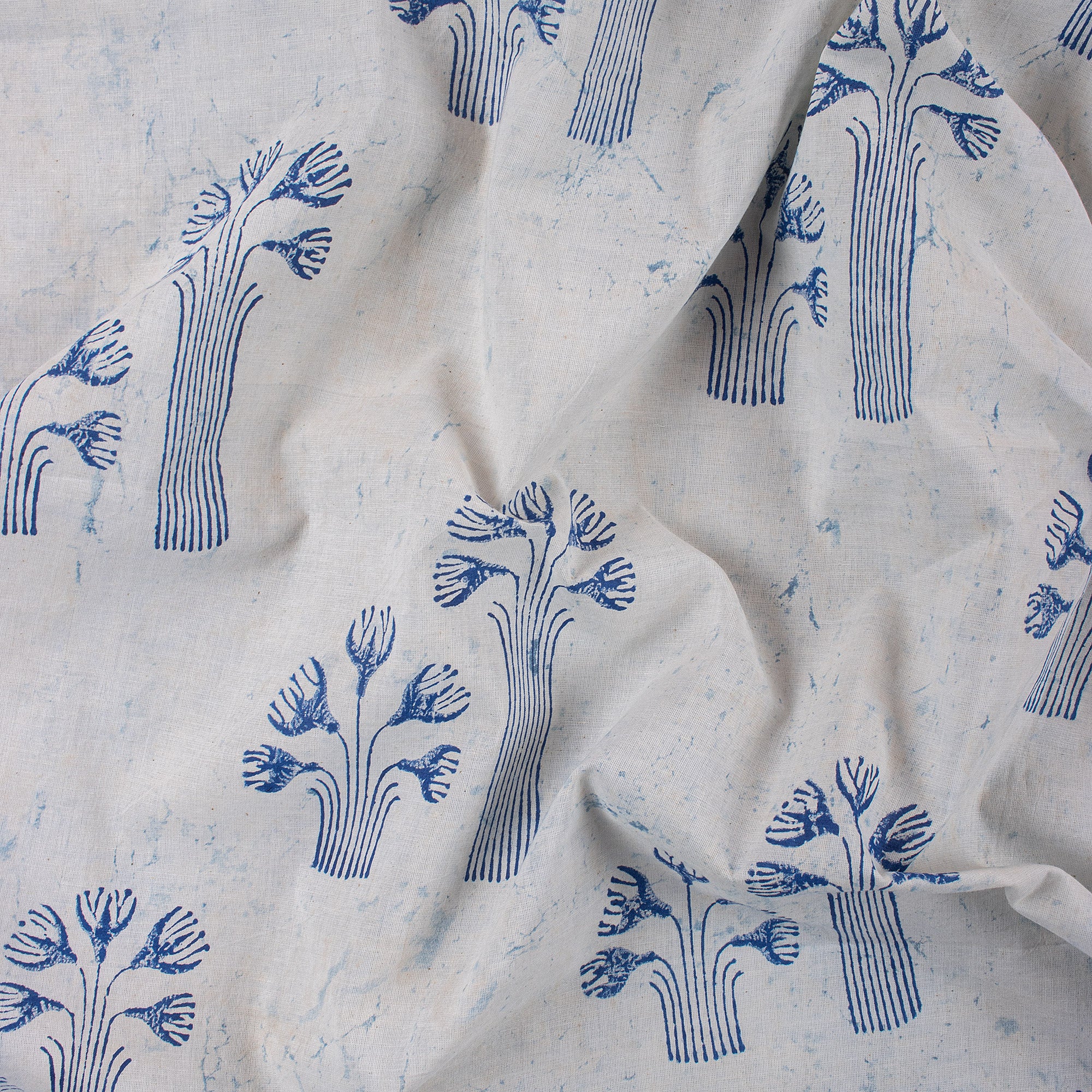 Tree Hand Block Print Indigo Fabric - Image 2