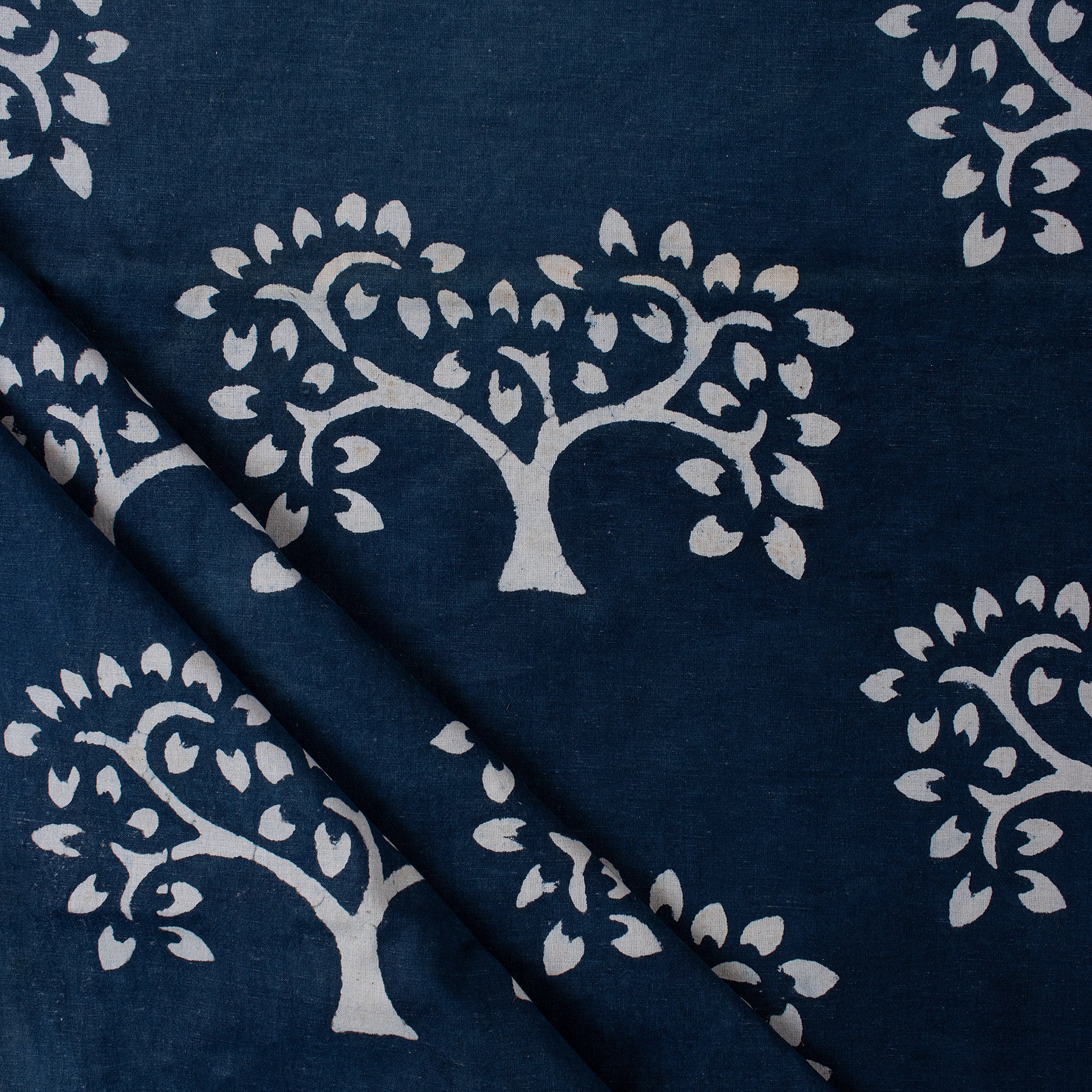 Tree Hand Block Printed 100% Cotton Indigo Fabric