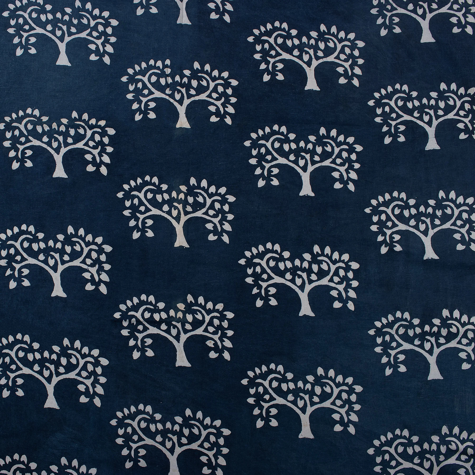 Tree Hand Block Printed 100% Cotton Indigo Fabric - Image 2