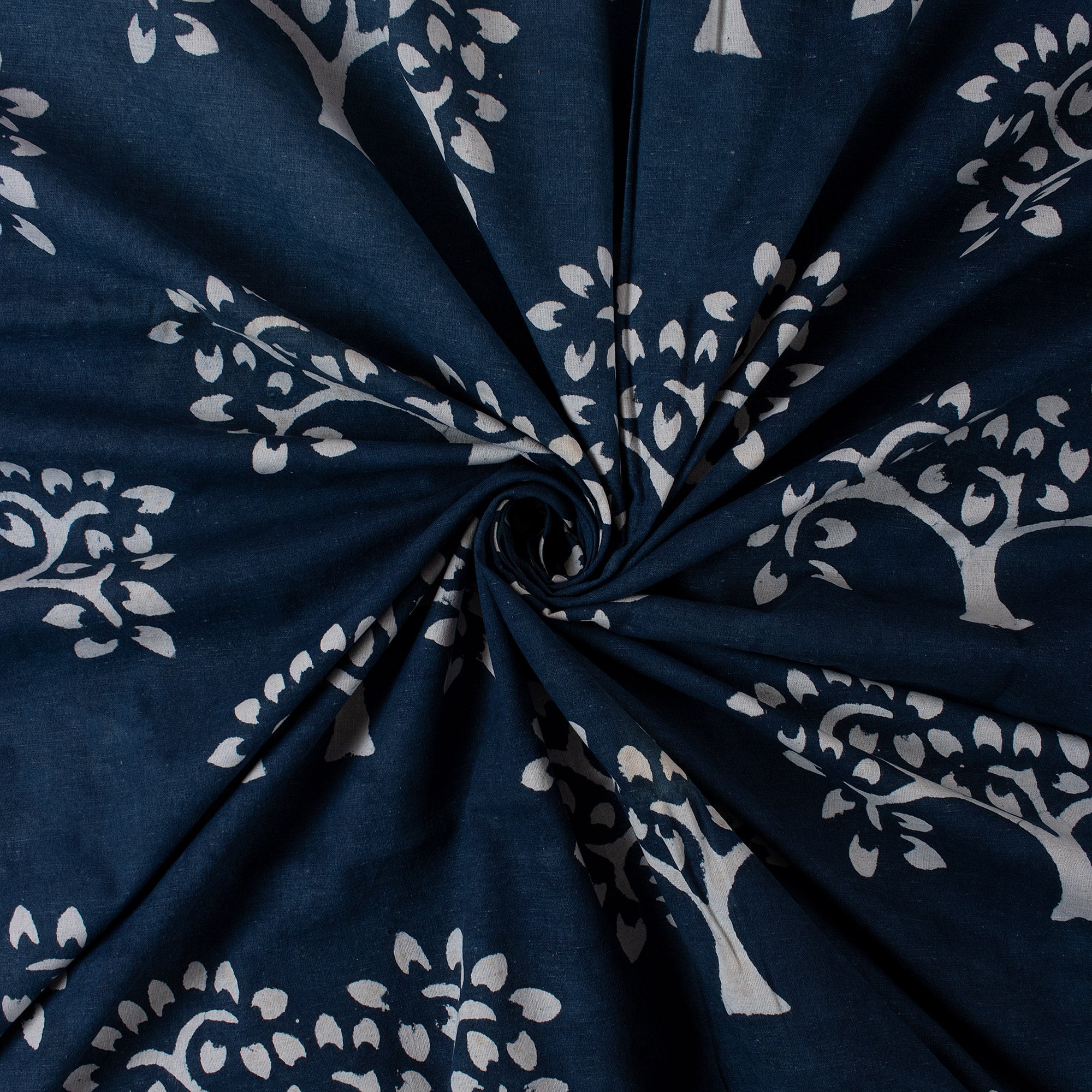 Tree Hand Block Printed 100% Cotton Indigo Fabric - Image 3
