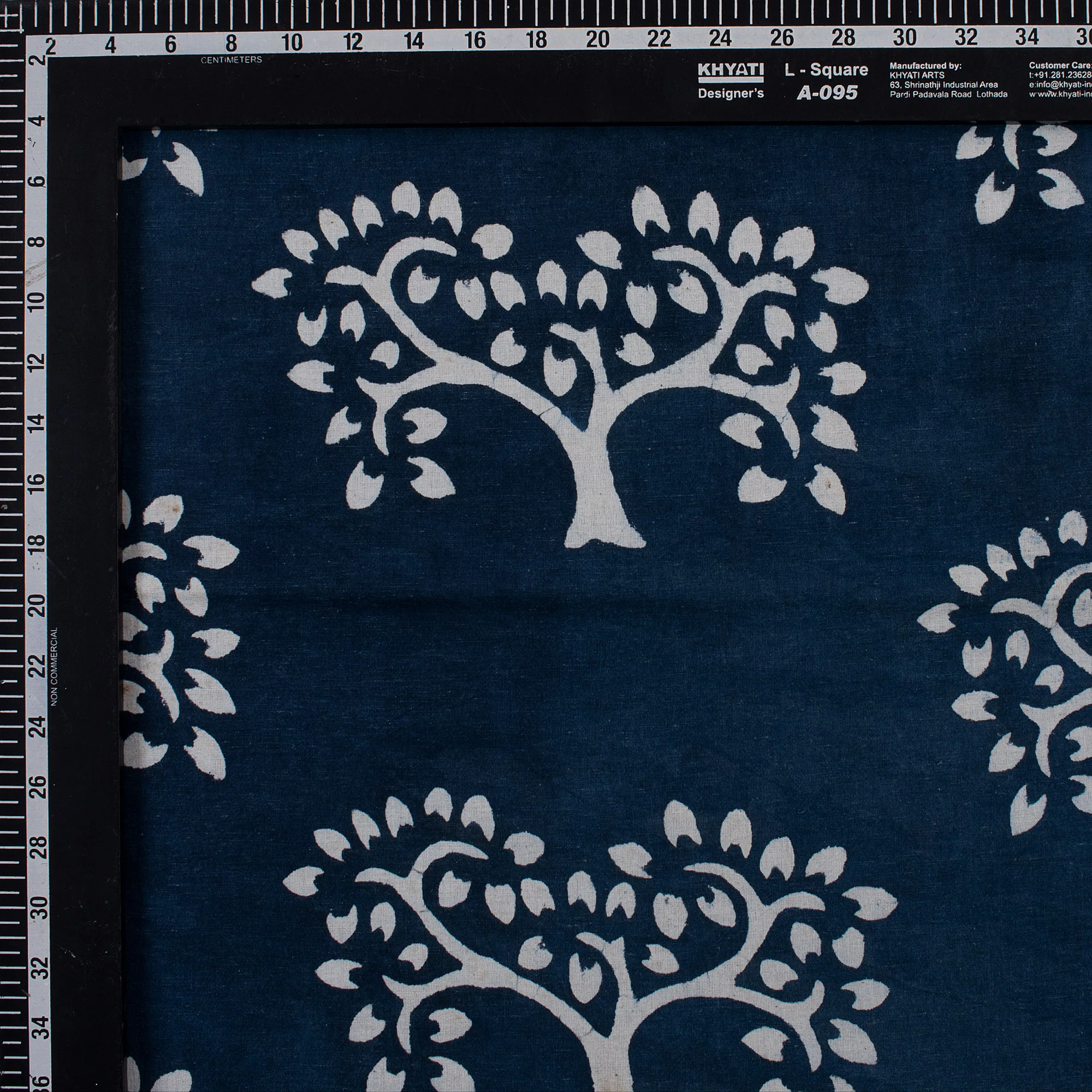 Tree Hand Block Printed 100% Cotton Indigo Fabric - Image 4
