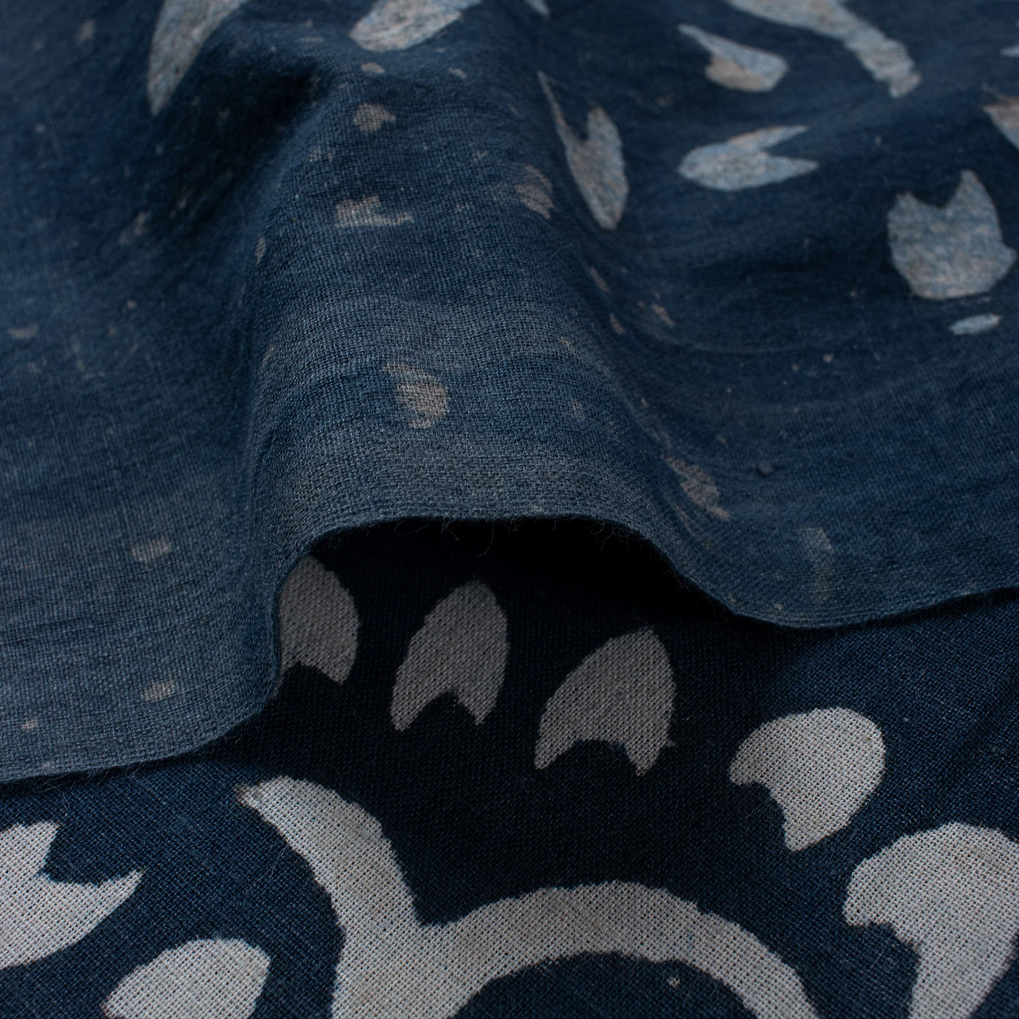 Tree Hand Block Printed 100% Cotton Indigo Fabric - Image 5