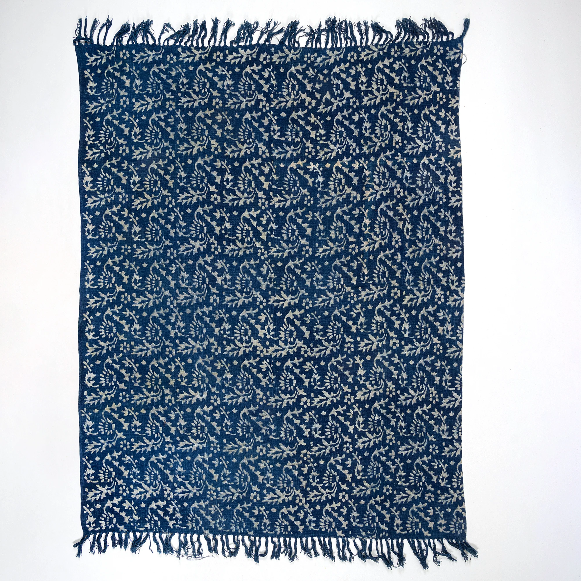Indigo Floral Indian Handmade Block Printed Pure Cotton Throw Blanket - Image 3