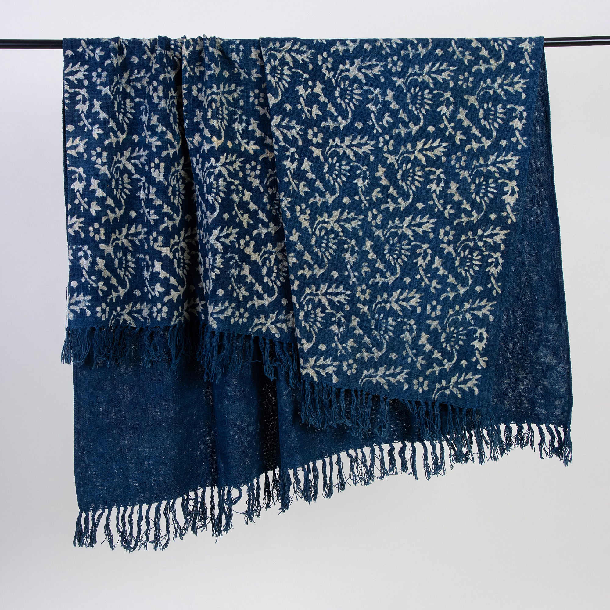 Indigo Floral Indian Handmade Block Printed Pure Cotton Throw Blanket - Image 4