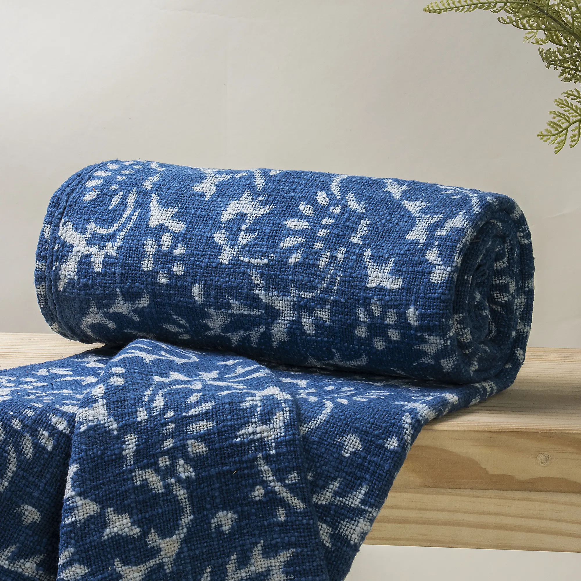 Indigo Floral Indian Handmade Block Printed Pure Cotton Throw Blanket - Image 5