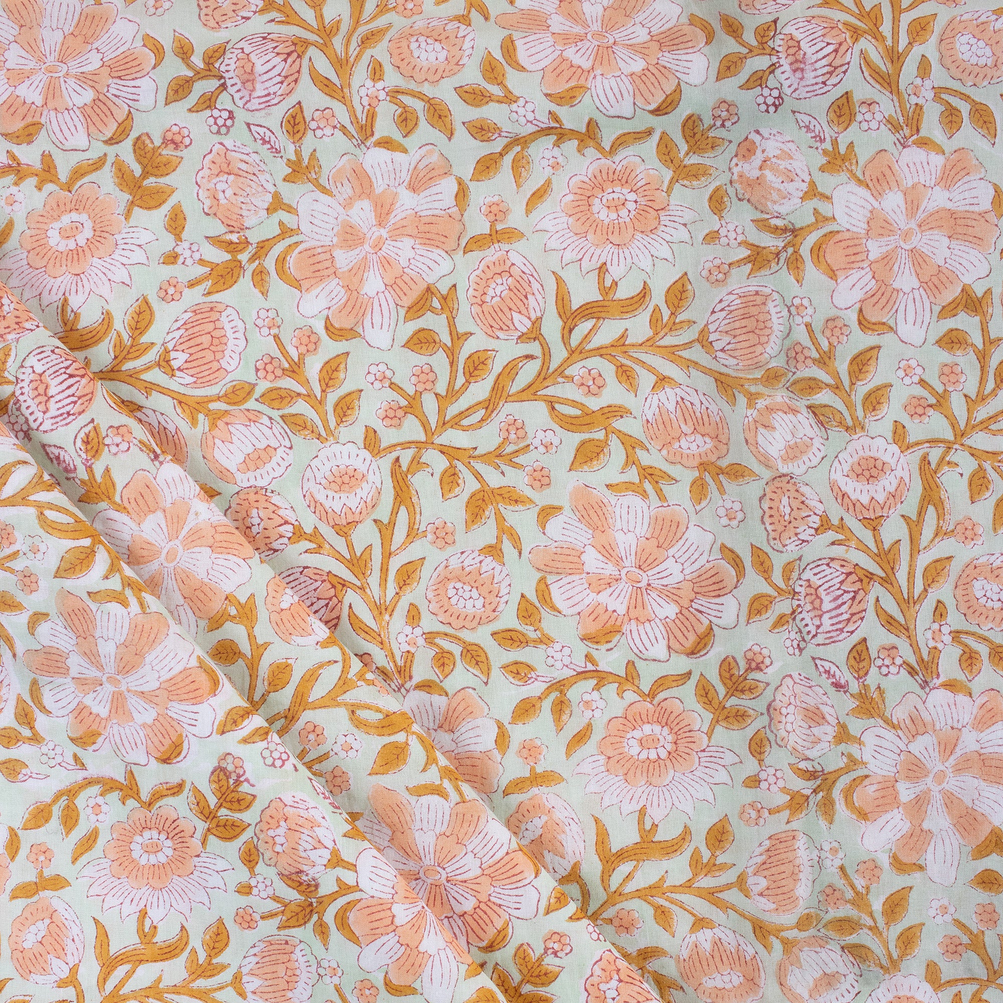 Hand Block Printed Floral Cotton Fabric