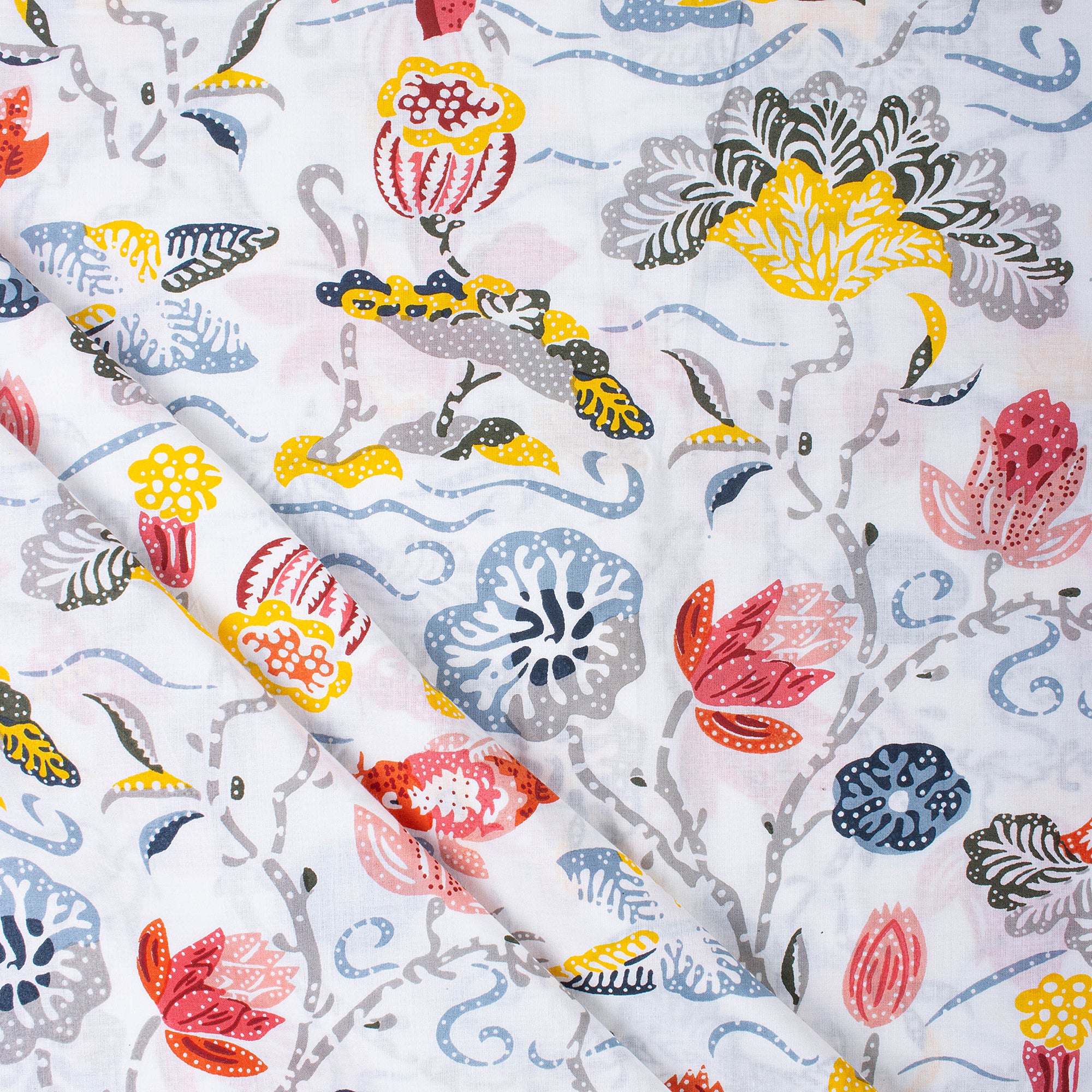 Sustainable Cotton Hand Block Multicolor Floral Printed Women's Dress Fabric