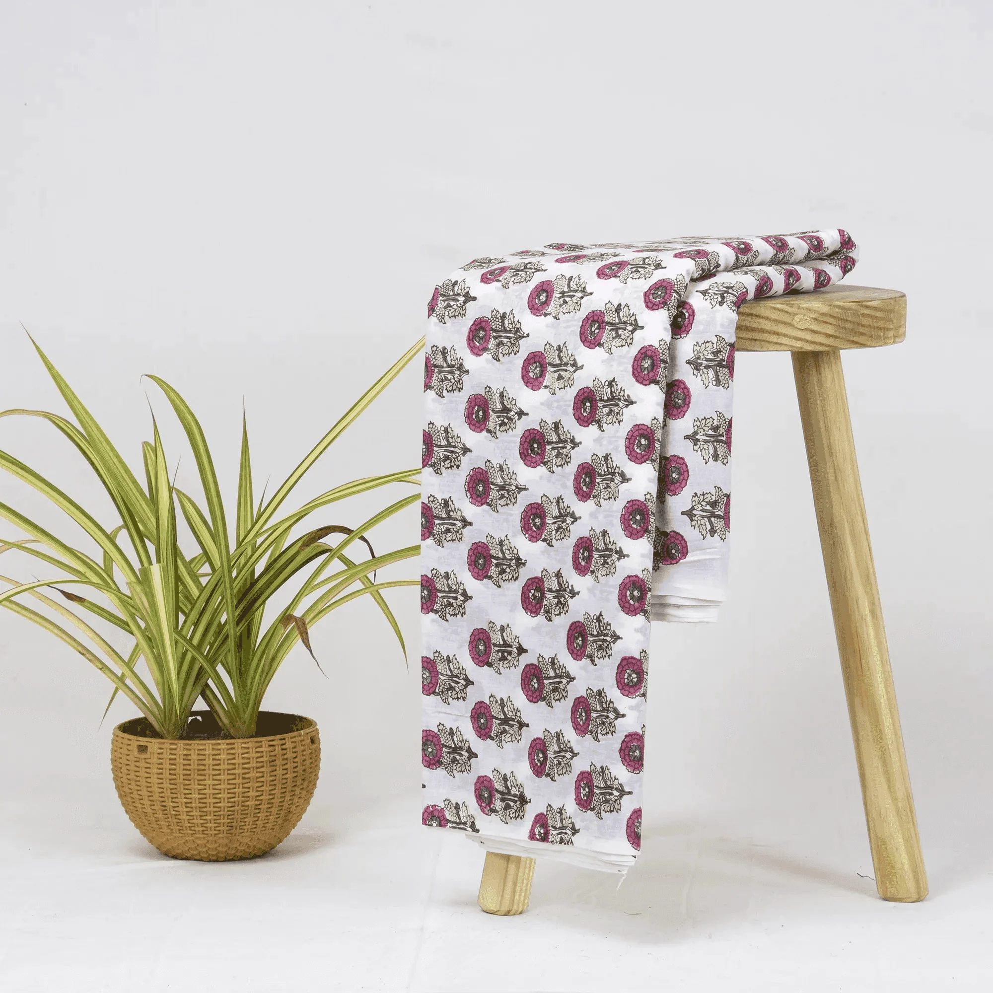 Stunning Block Printed Pure Cotton Floral Textile Fabric - Image 2