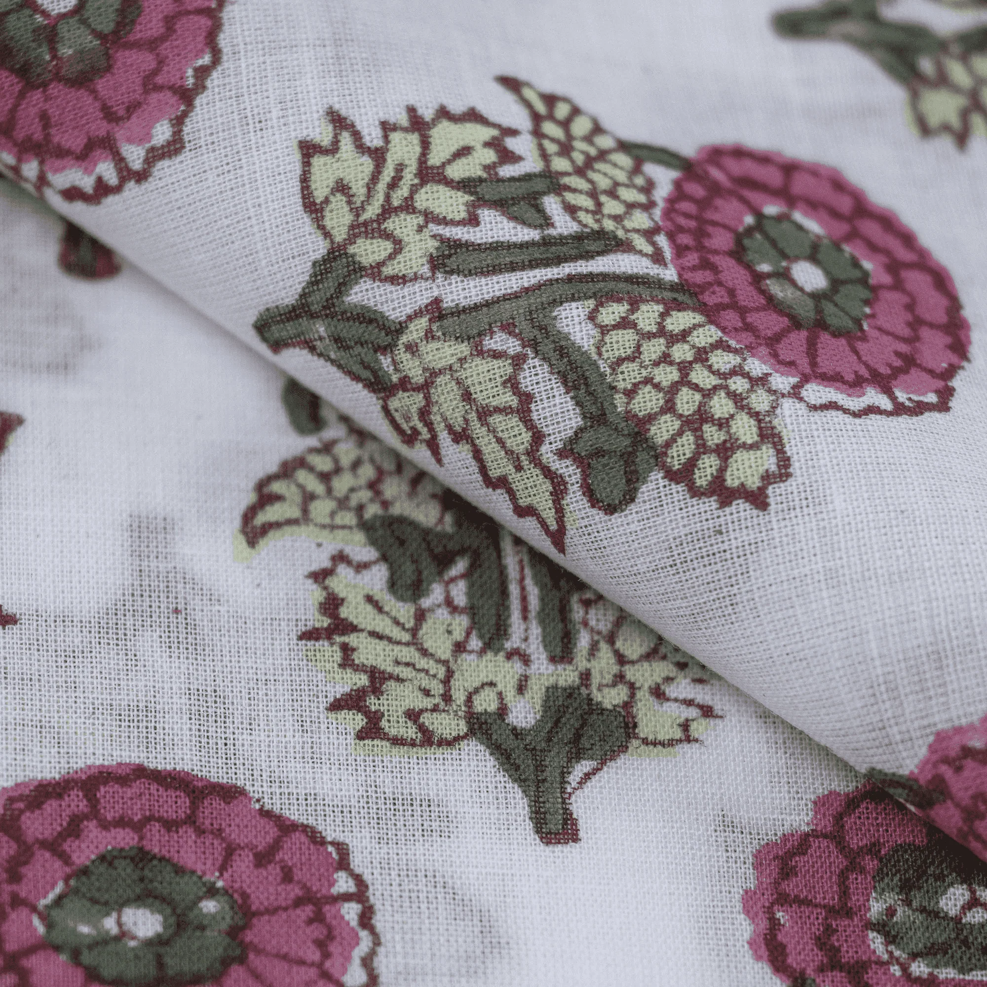 Stunning Block Printed Pure Cotton Floral Textile Fabric - Image 3