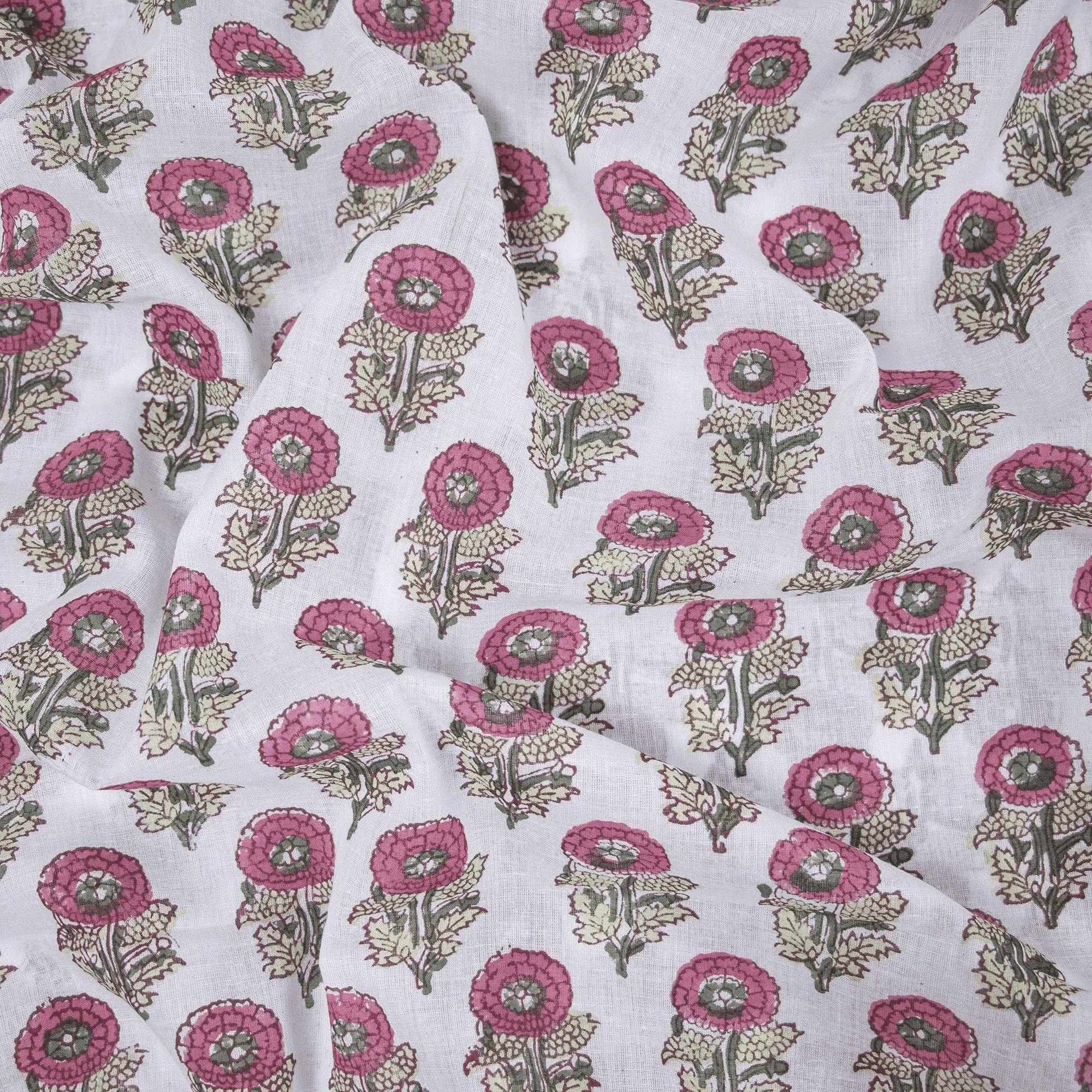 Stunning Block Printed Pure Cotton Floral Textile Fabric - Image 4