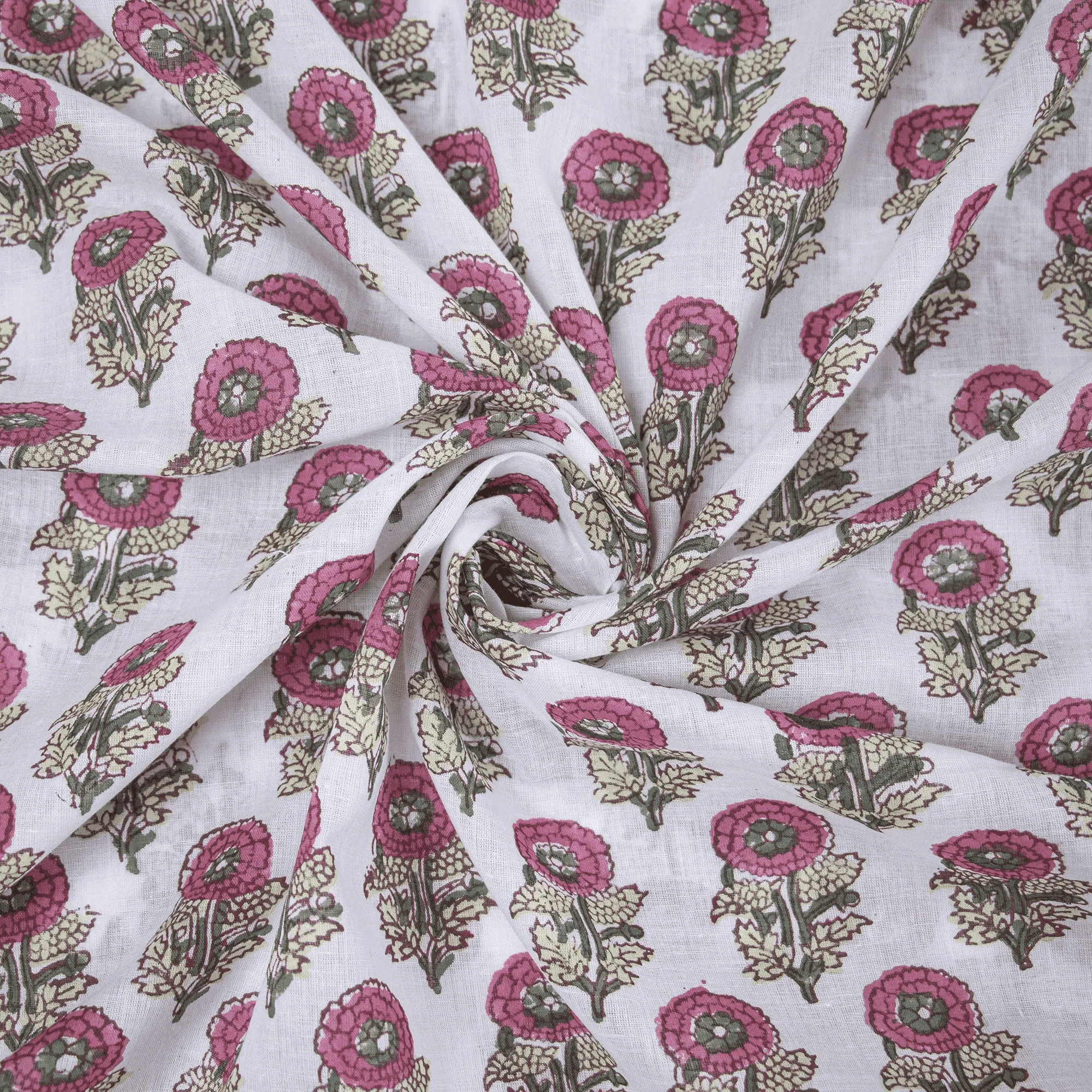 Stunning Block Printed Pure Cotton Floral Textile Fabric - Image 5