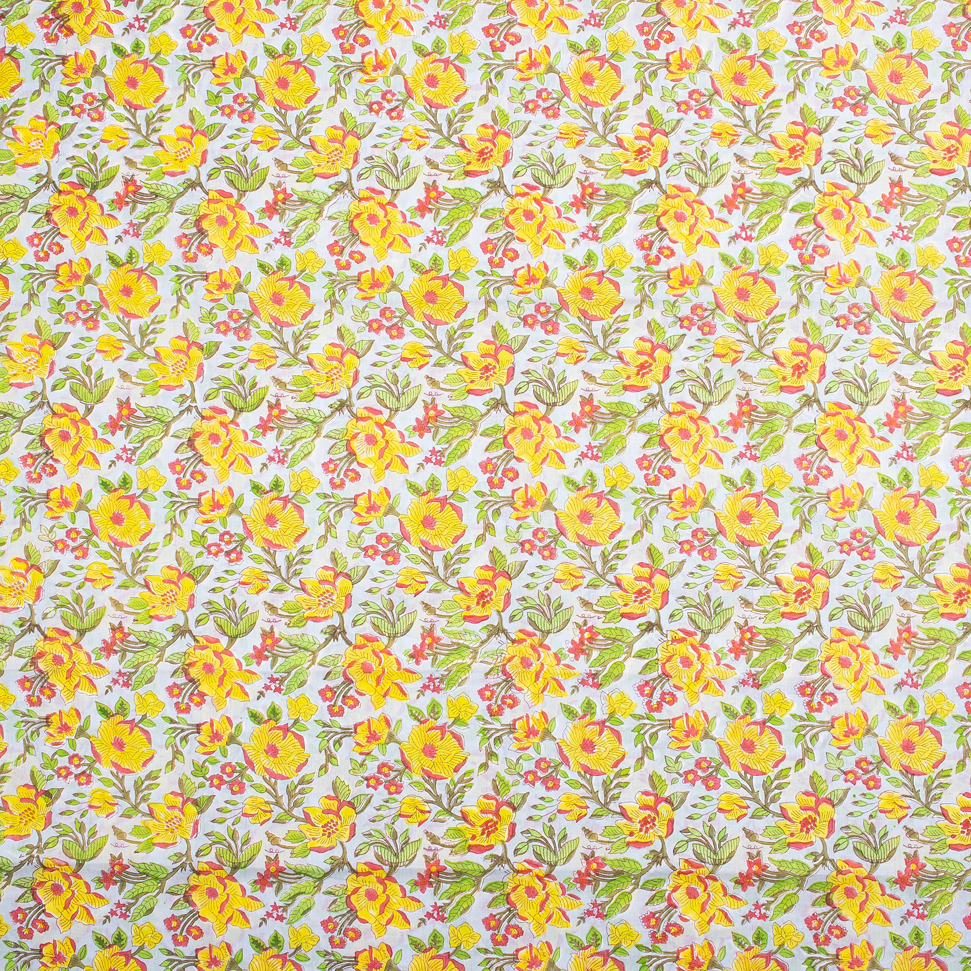 Yellow Floral Indian Hand Block Print Fabric - Image 6