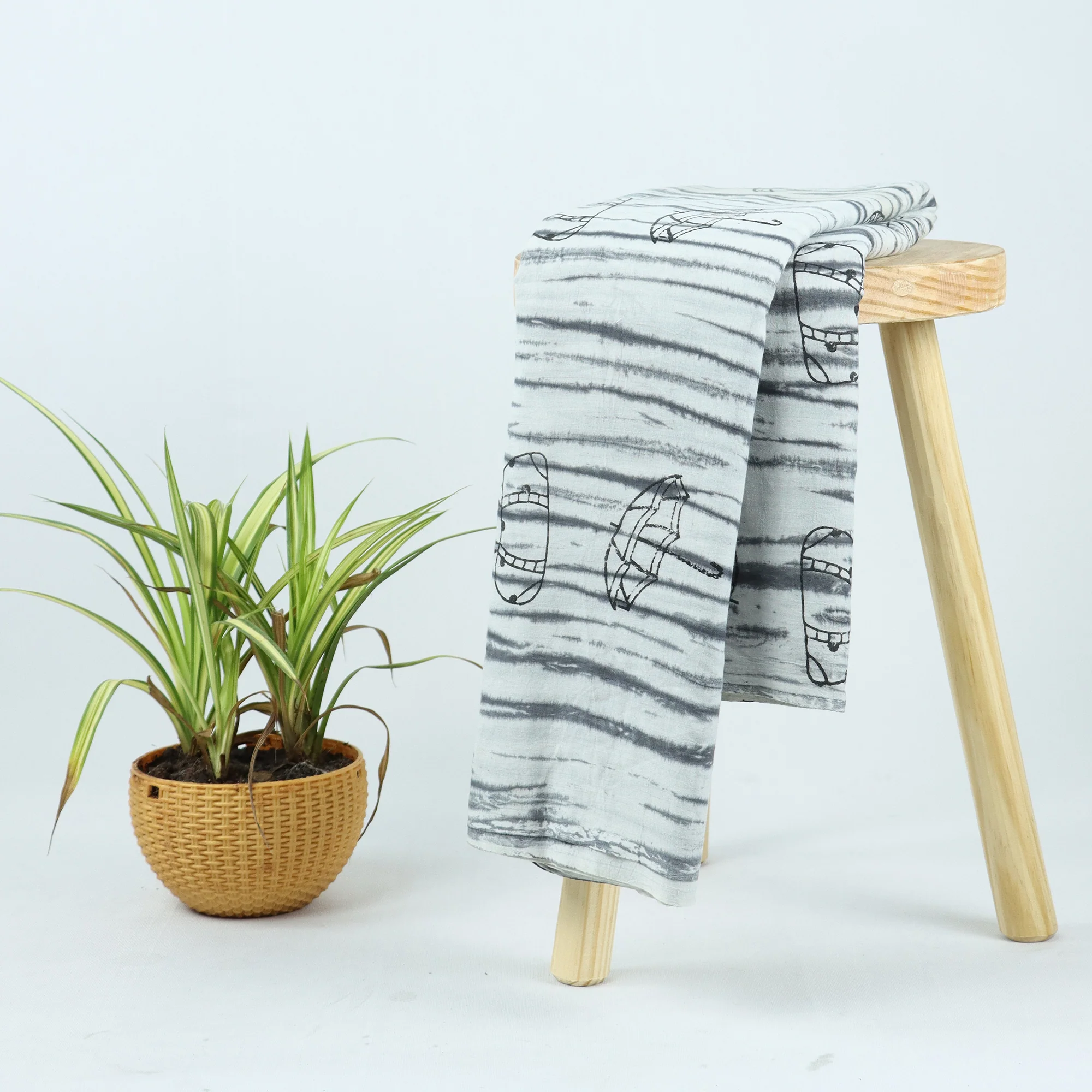 Umbrella Print Natural Hand Dyed Block Printed Cotton Kashish Fabric