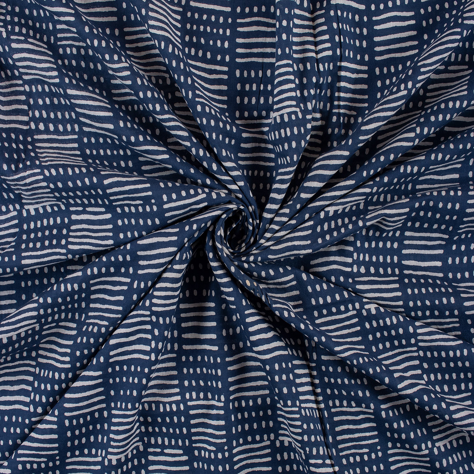 Patchwork Indian Hand Blocked Indigo Natural Dyed Running Fabric - Image 2