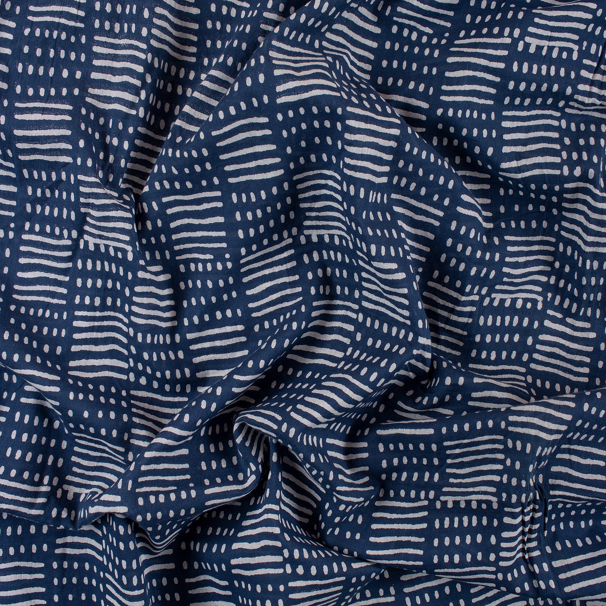 Patchwork Indian Hand Blocked Indigo Natural Dyed Running Fabric - Image 3