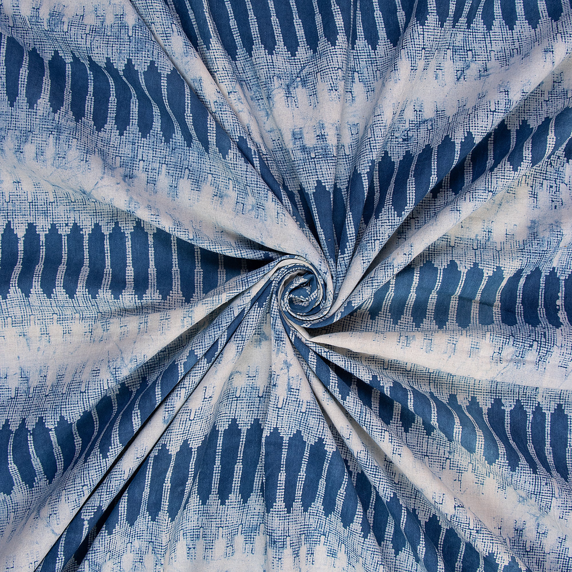 Luxury Indigo Blue Hand Printed Pure Cotton Quilted Fabric - Image 2
