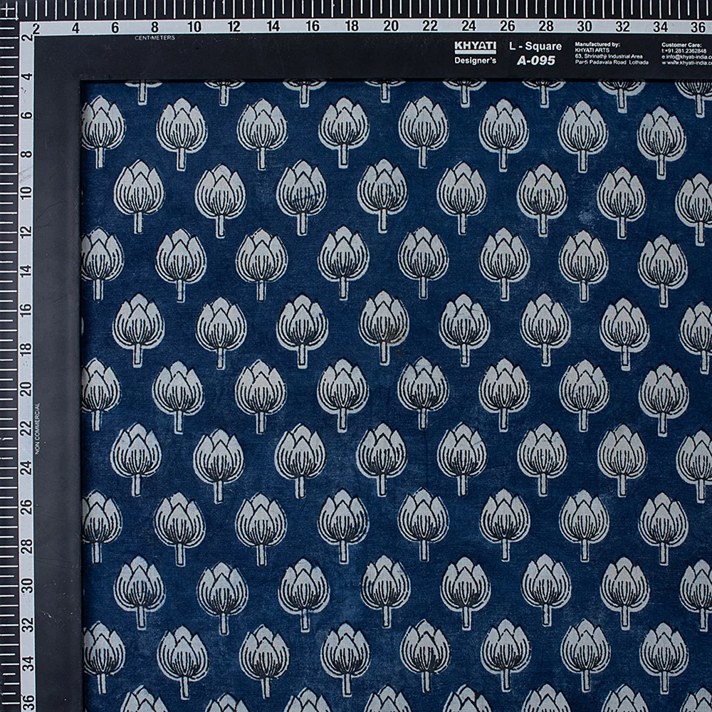 Organic Indian Hand Printed Indigo Blue Booti Cotton Dress Making Fabric