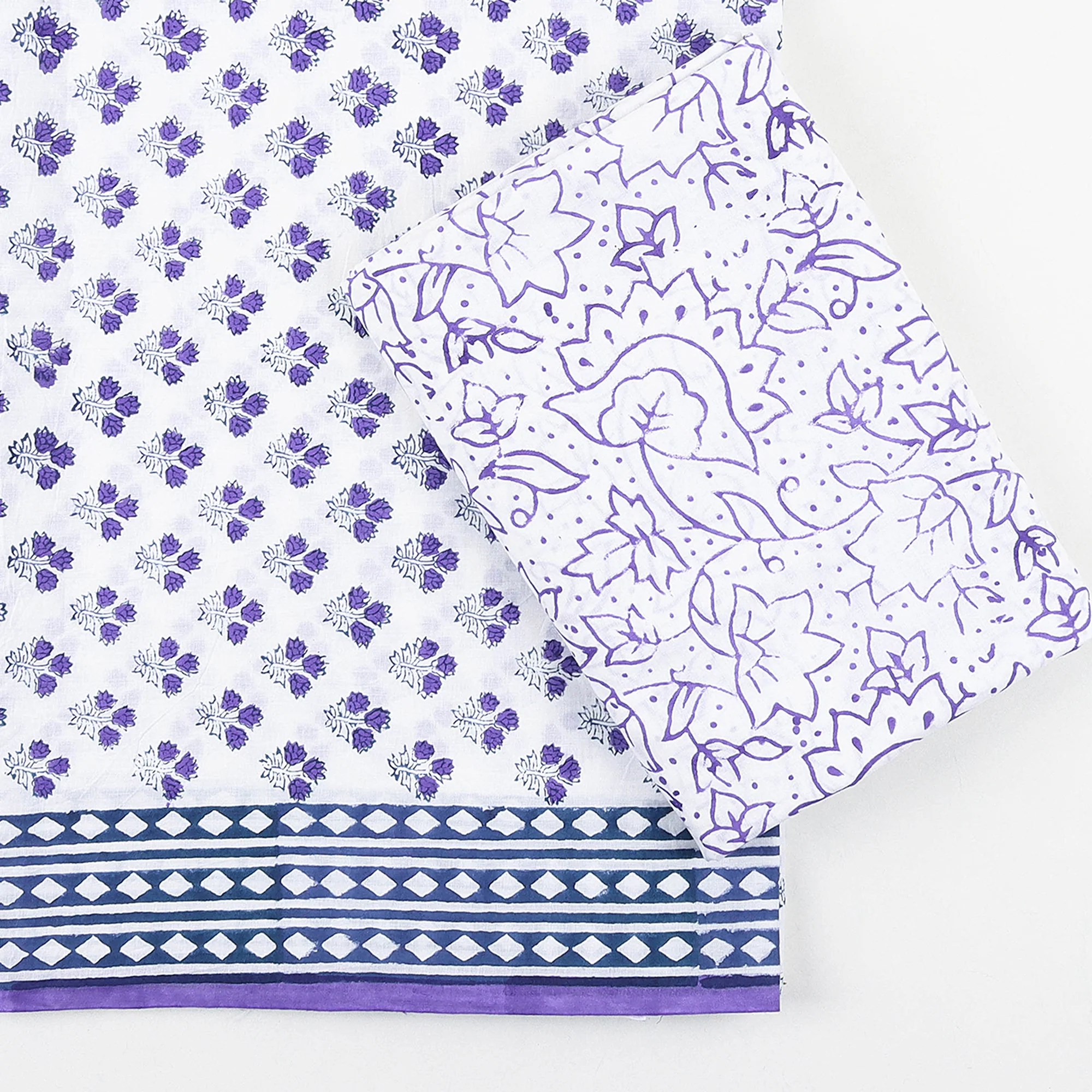 Unstitched salwar Suit Set Kota Doria Dupatta Purple geometrical Design - Image 2