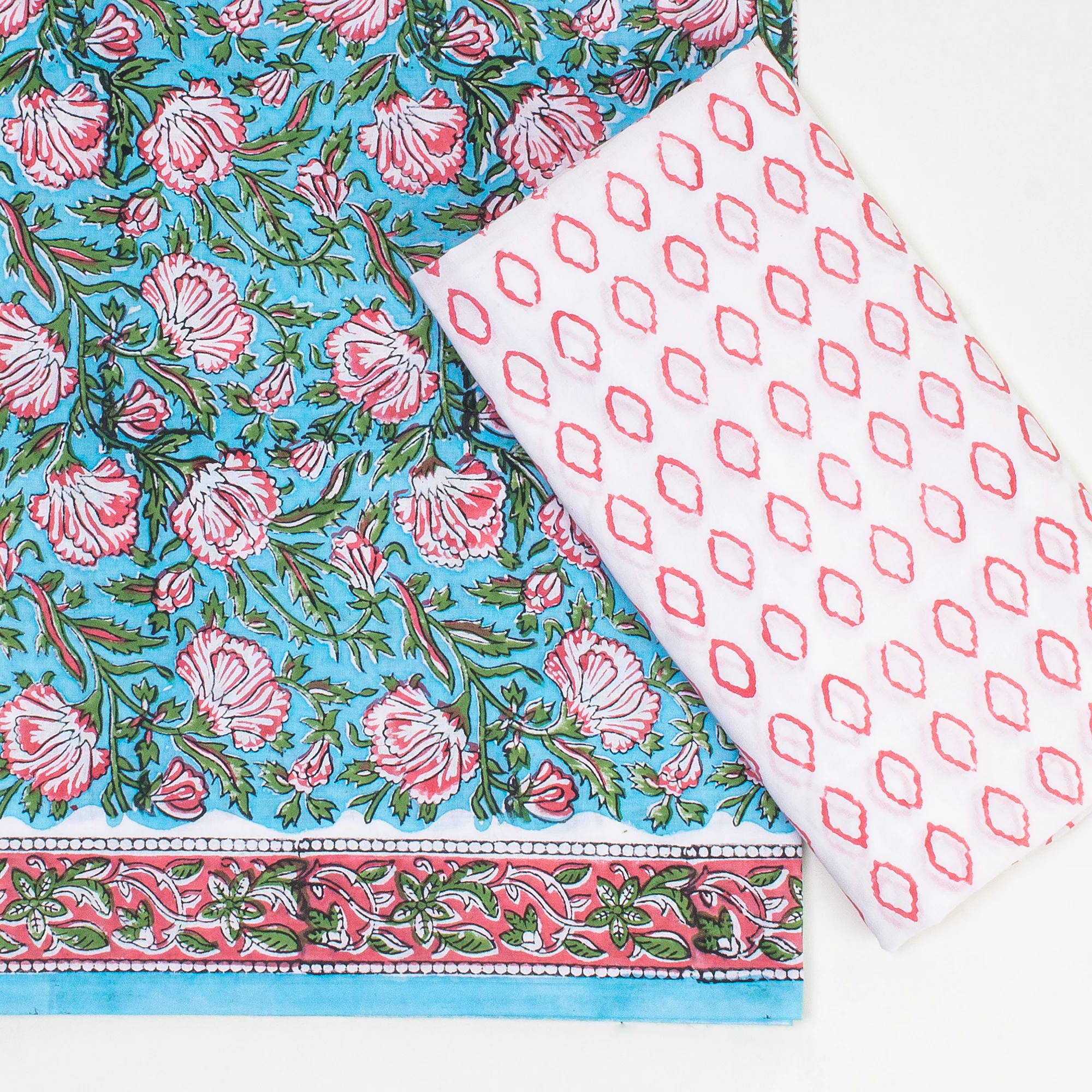 Traditional Print Soft Cotton Women Unstitched Suit Set Cotton Dupatta - Image 2