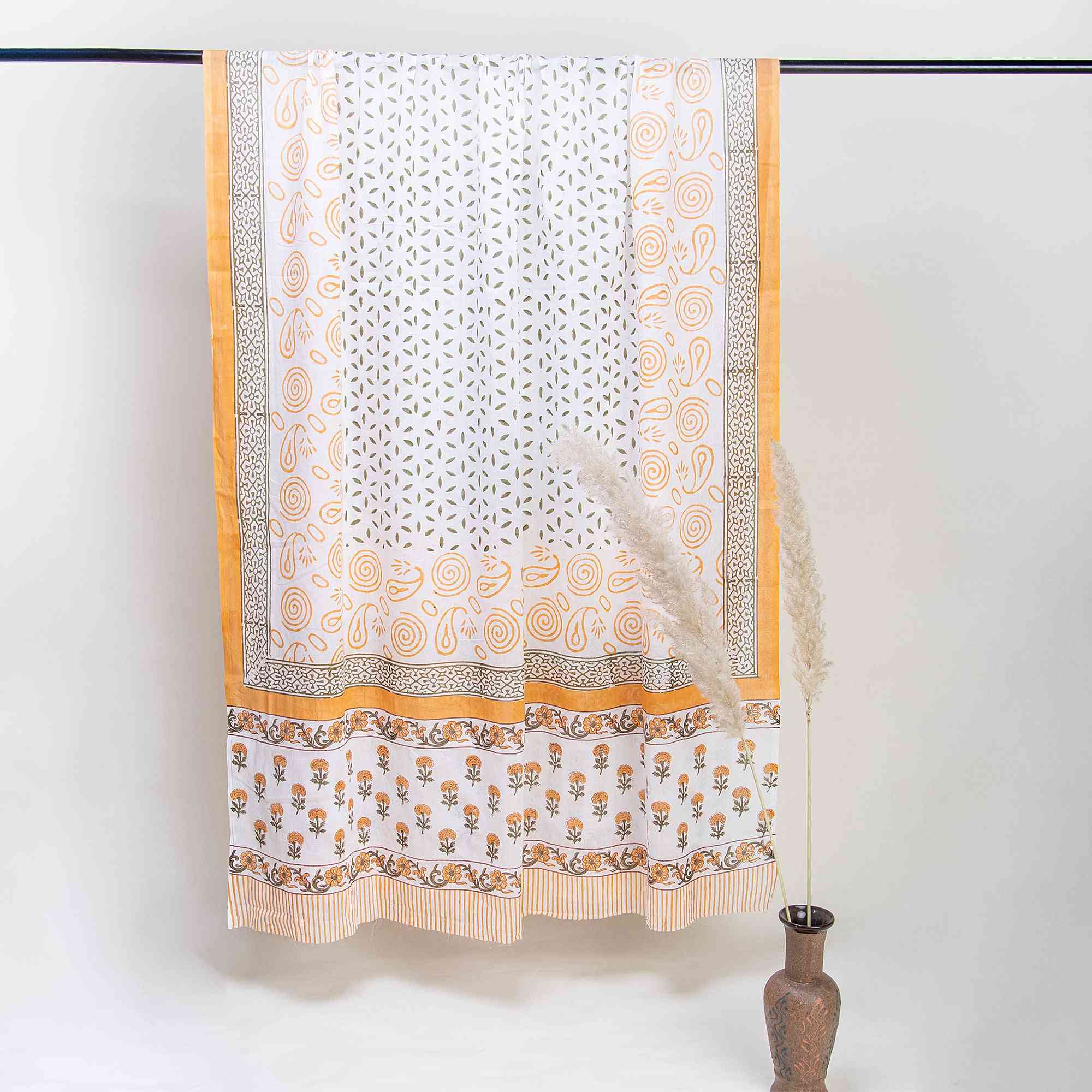 Hand Block paisley Printed Unstitched Suit Set Cotton Dupatta - Image 5