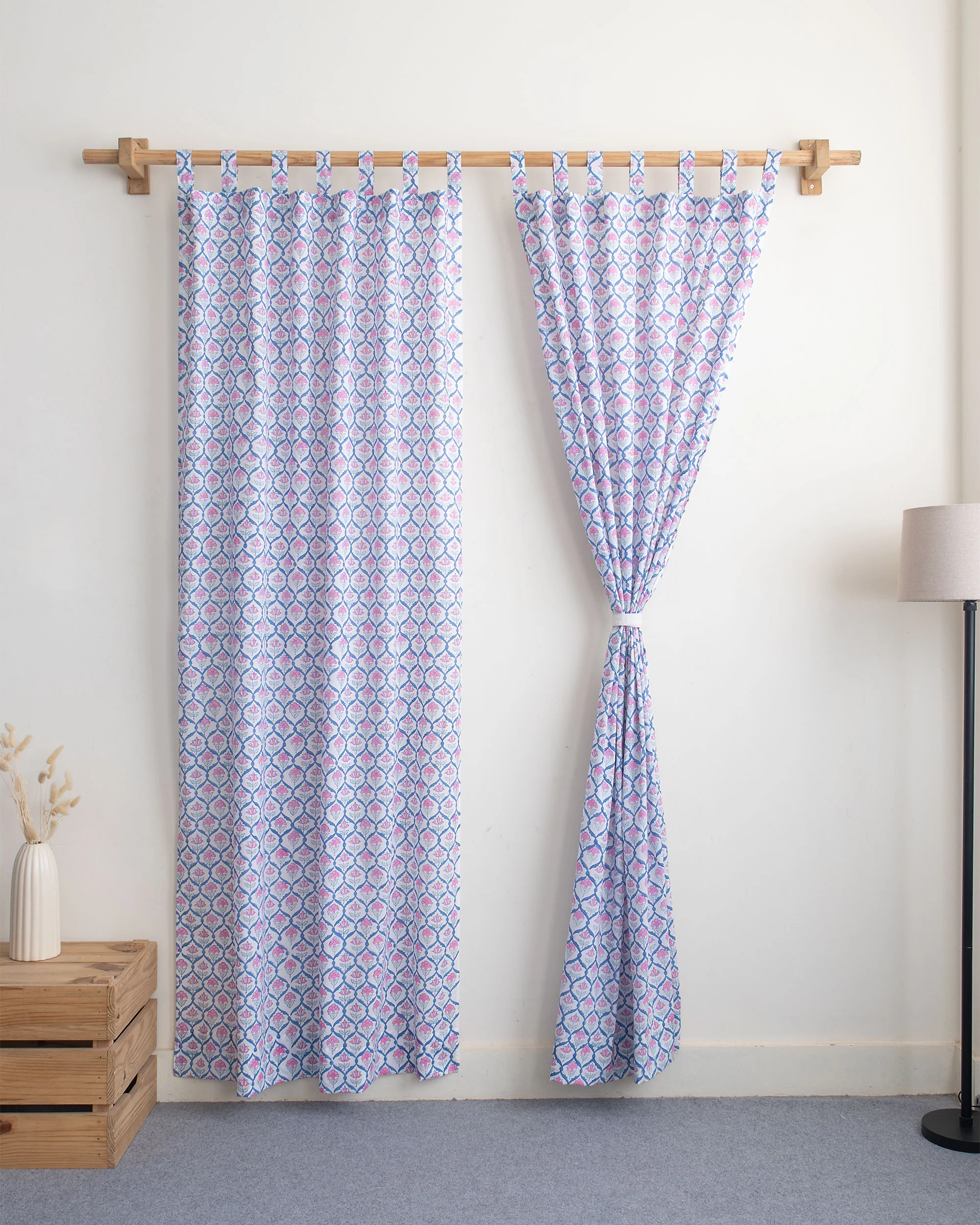 Vintage Floral Block Print Cotton Curtains - Image 3