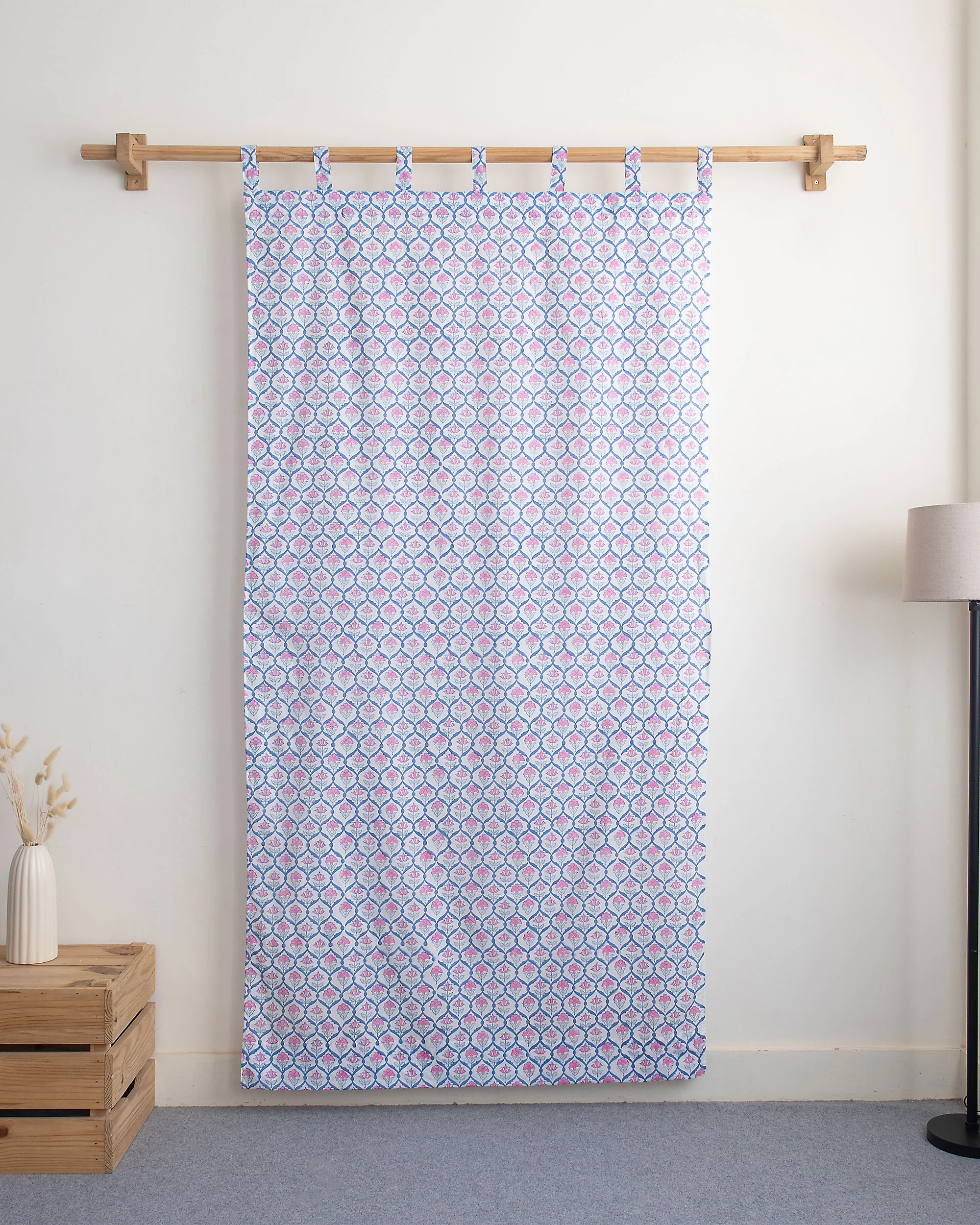 Vintage Floral Block Print Cotton Curtains - Image 5