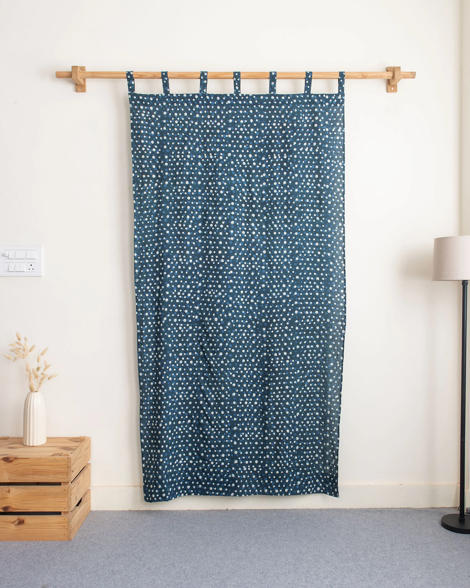 White and Blue Polka Dot Block Print Living Room Curtains - Image 5