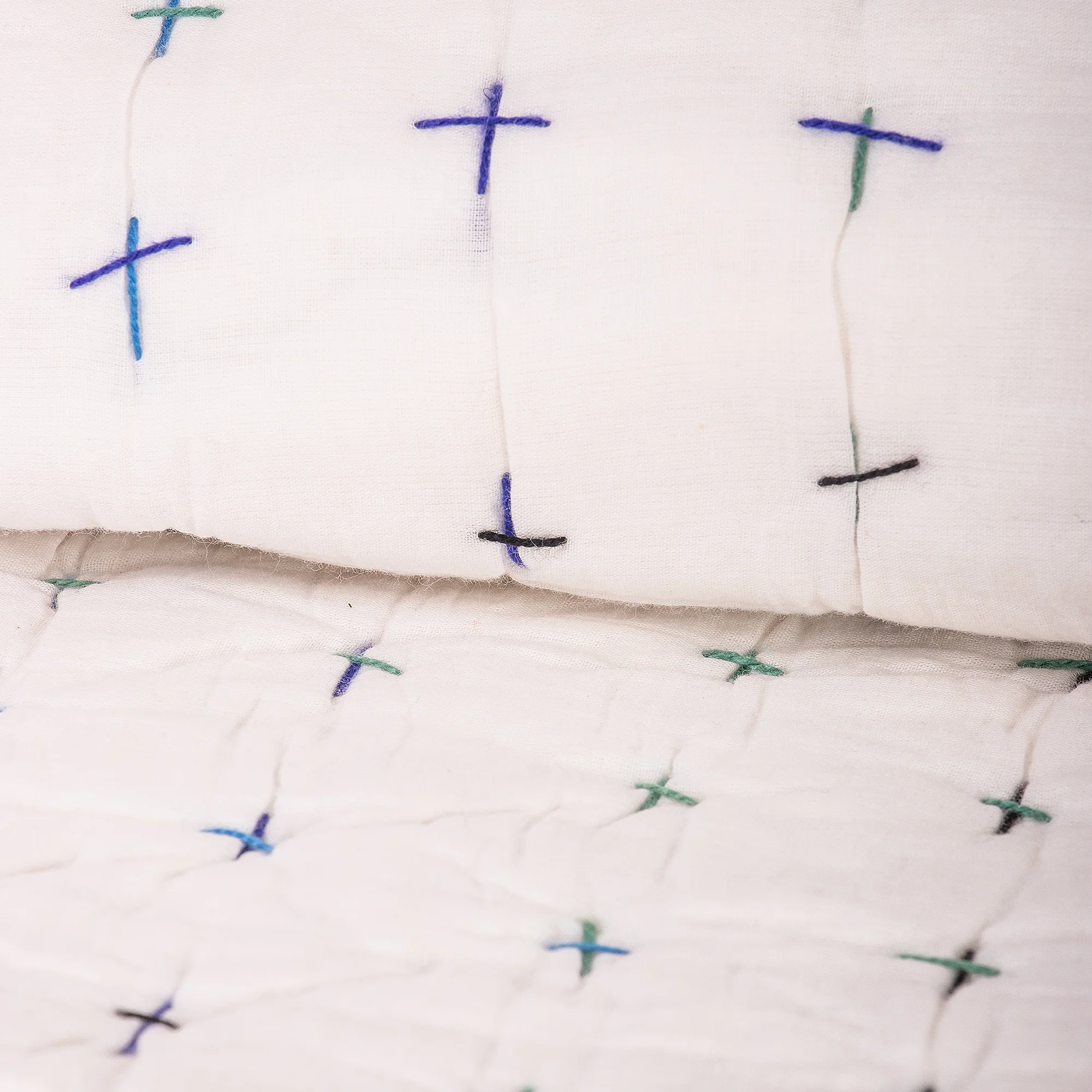 White Decorative Hand Stitched Cotton Kantha Quilt Blanket - Image 2