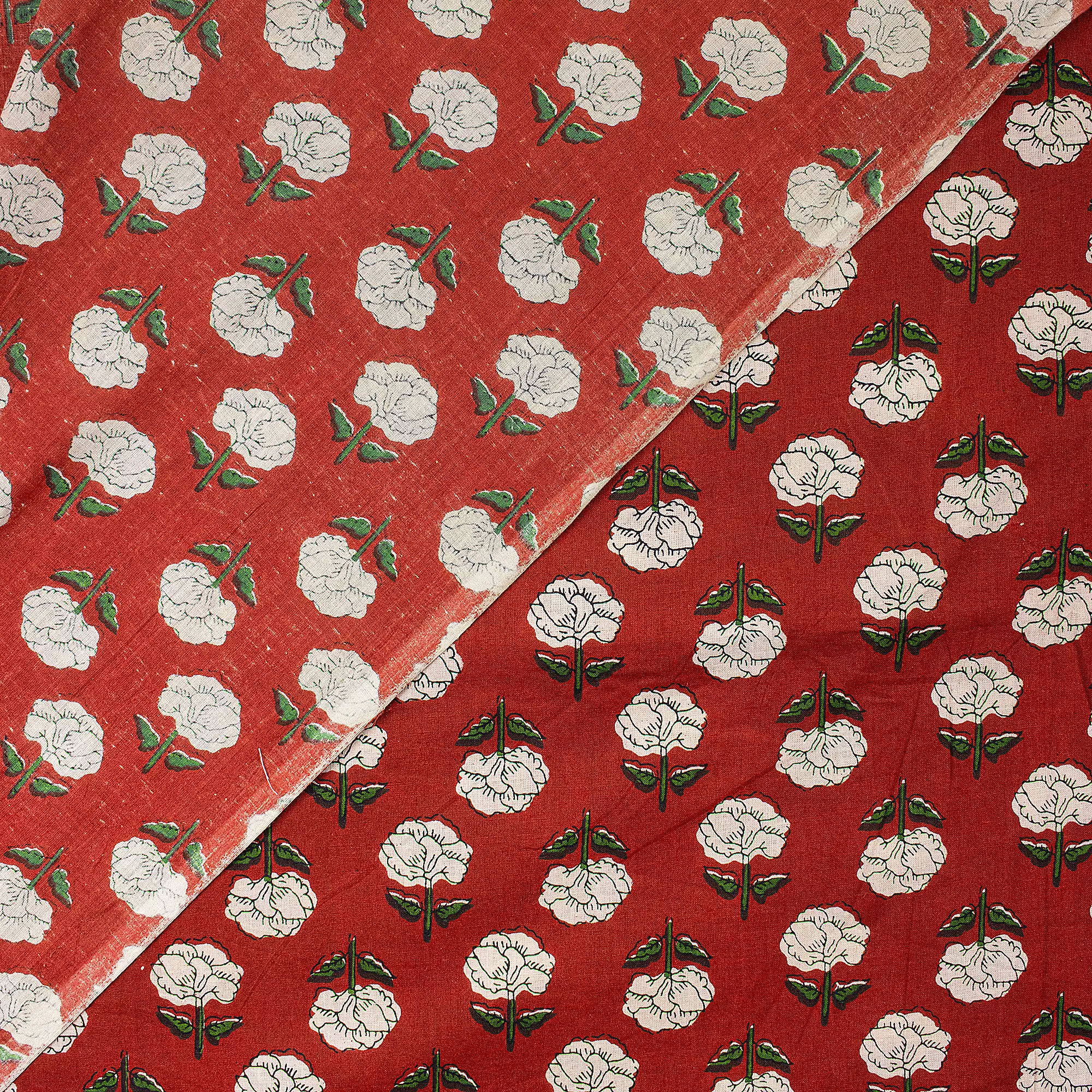 Floral Hand Block Bagru Printed Fabric - Image 2