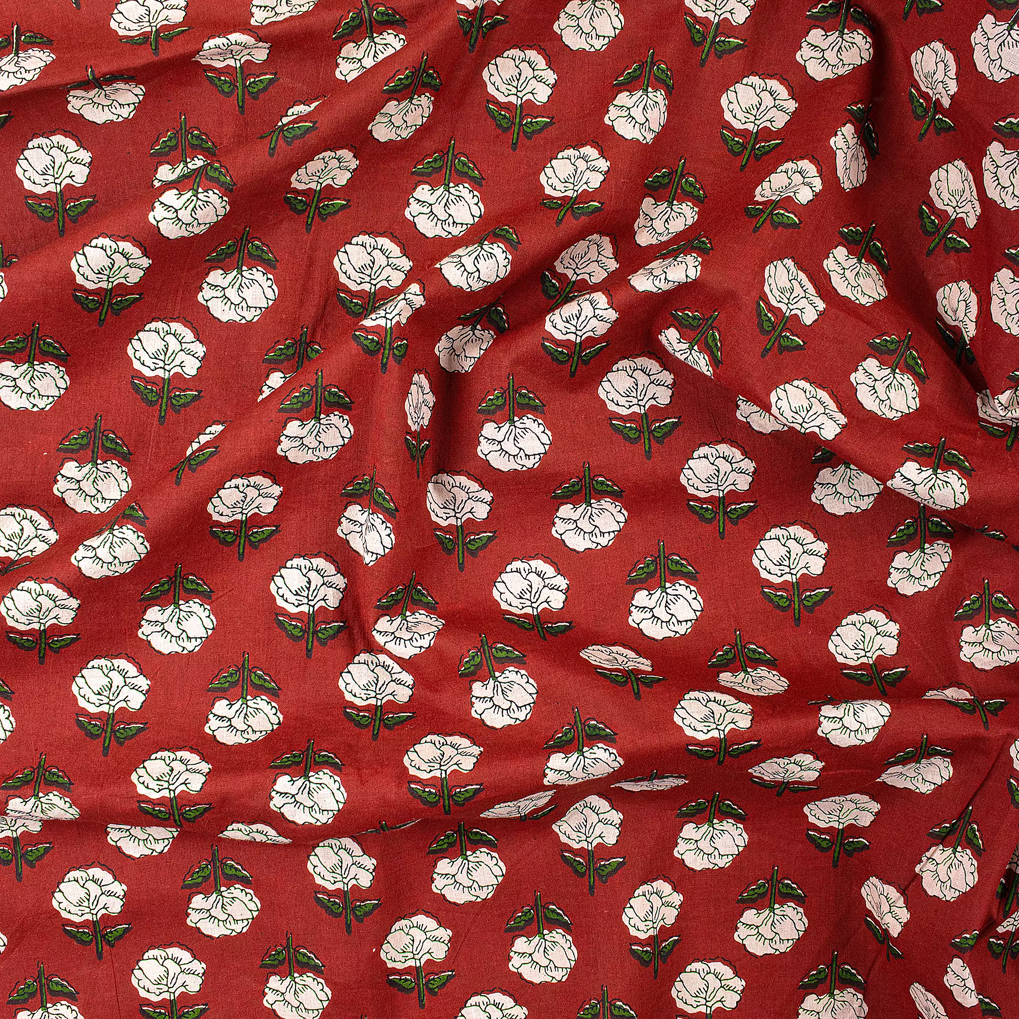 Floral Hand Block Bagru Printed Fabric - Image 5