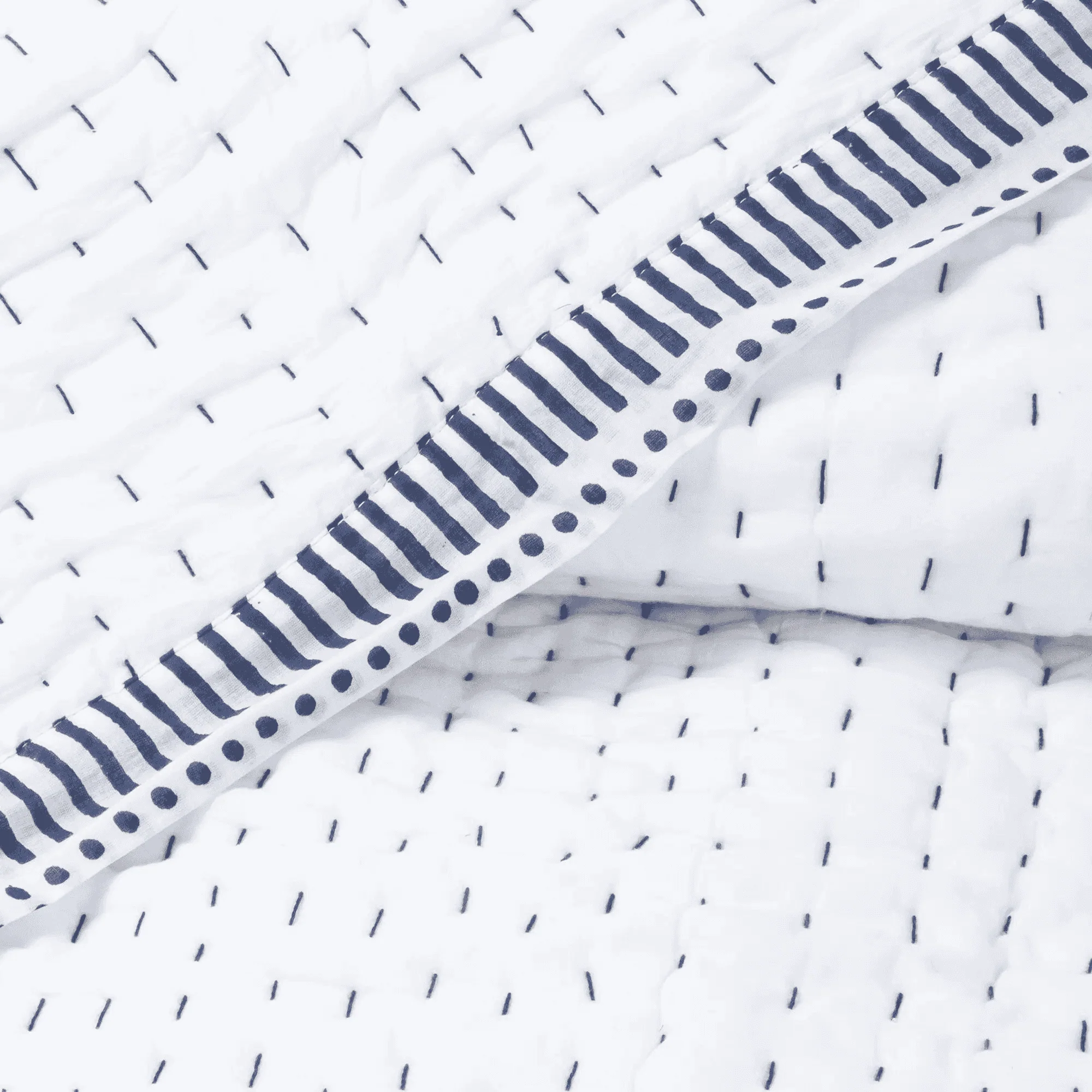 Classy White Hand Stitched Indian Cotton Kantha Quilts - Image 4