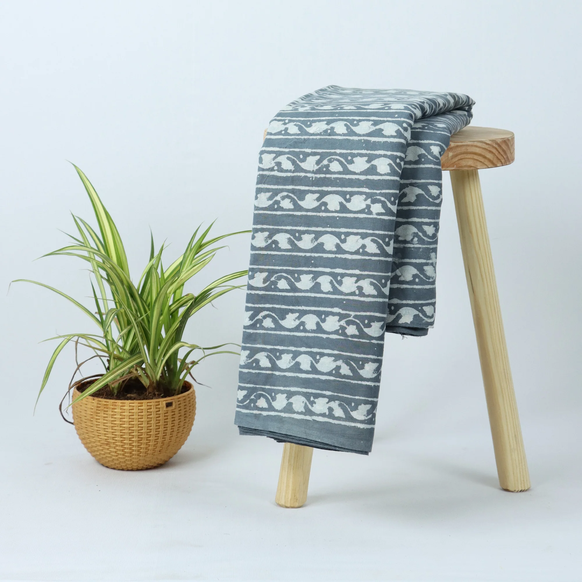 Striped Cotton Hand Block Print Dabu Fabric - Image 4