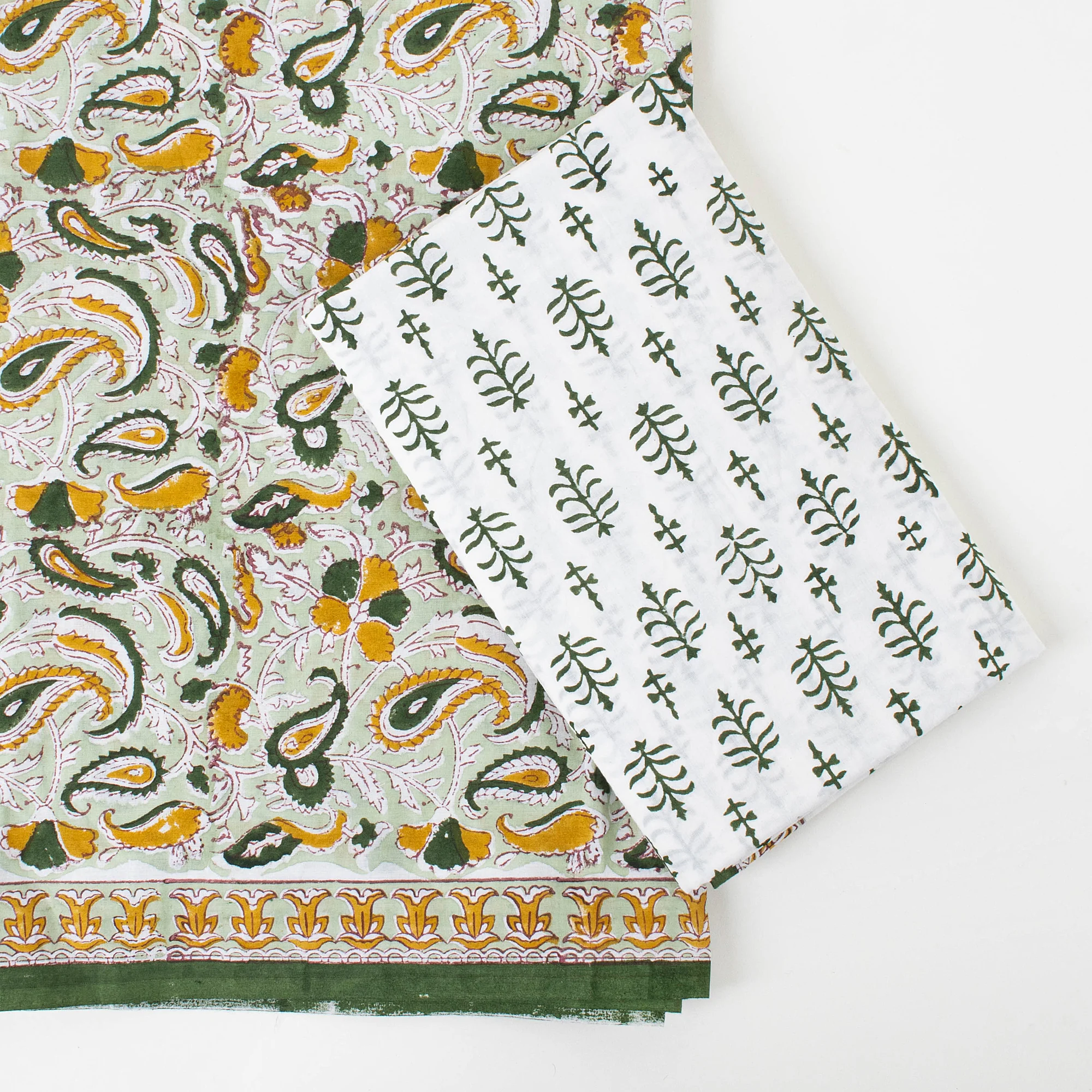 Hand Block Paisley Printed 3Pc Suit Set Women Dress Material Organza Dupatta - Image 2