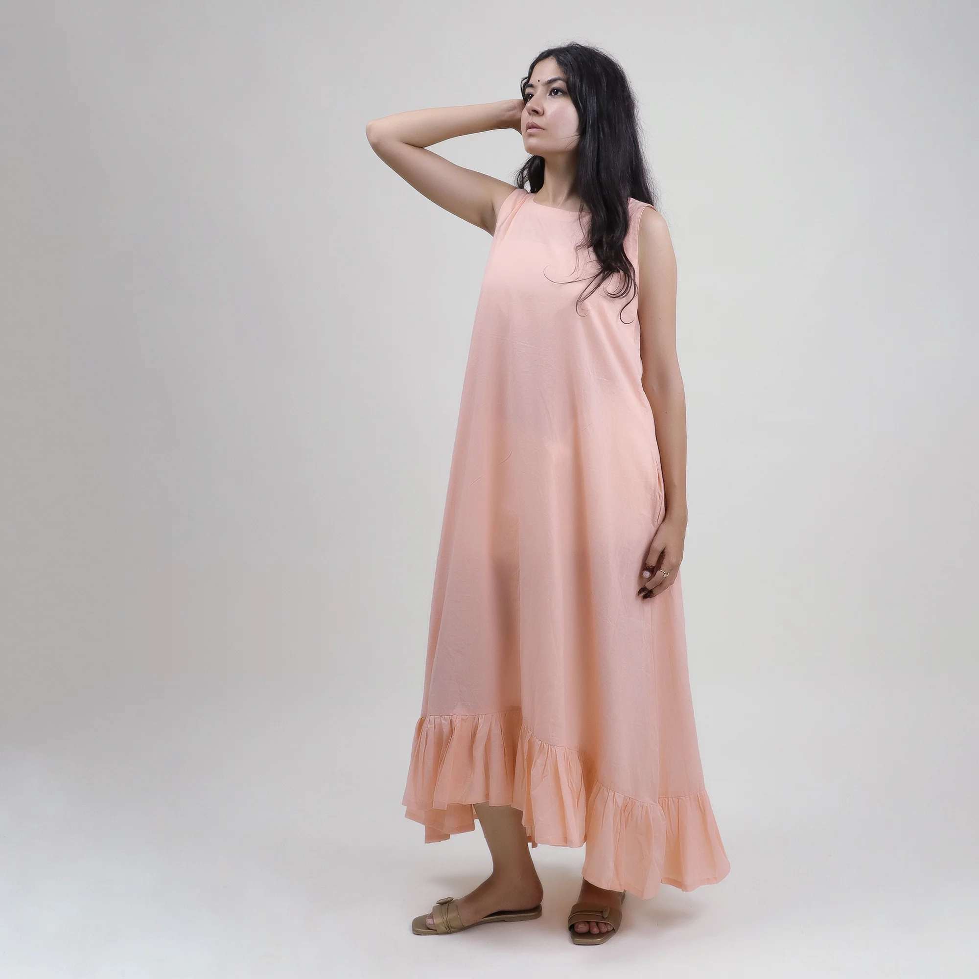 Women's Solid Hand Dyed Cotton Modern Midi Summer Dress