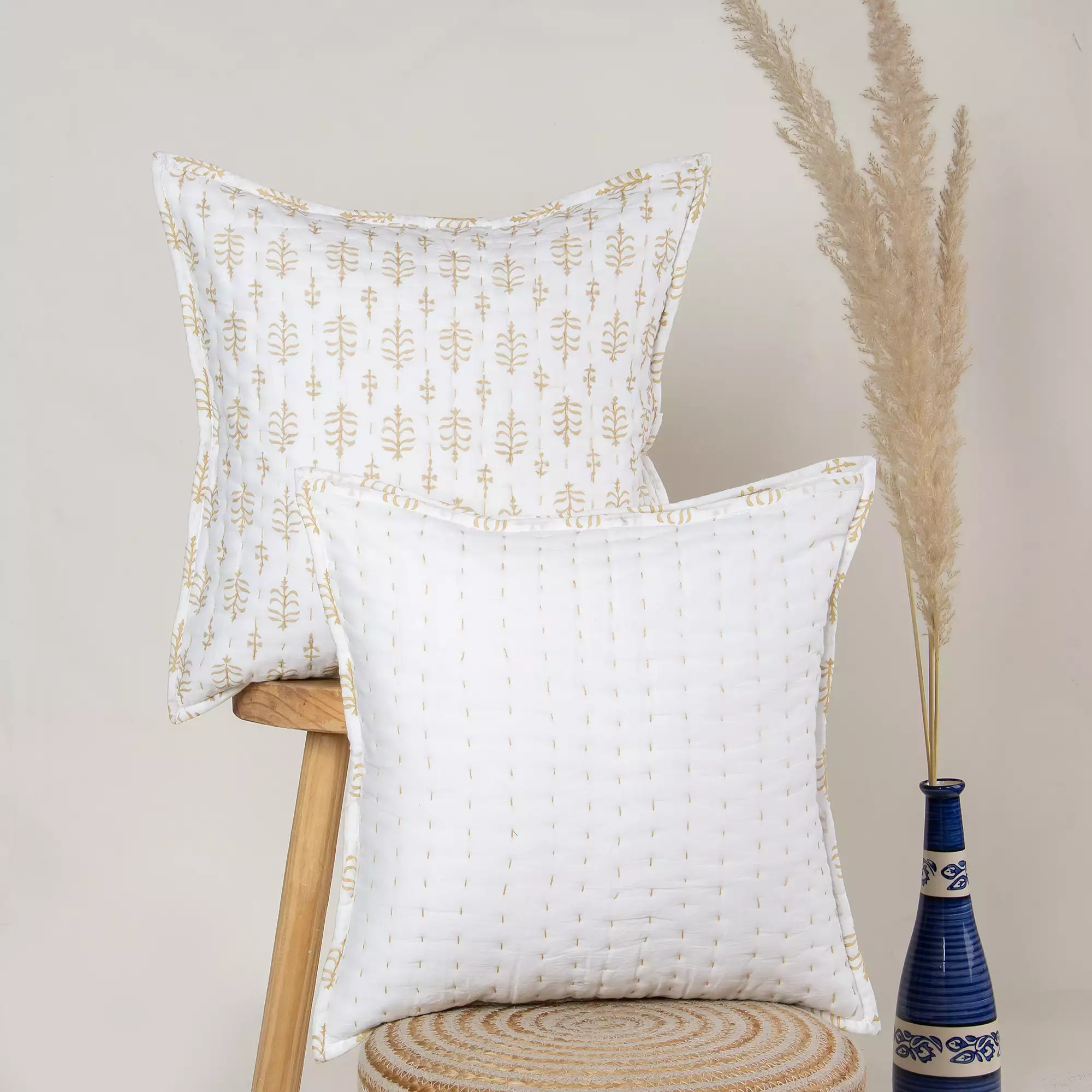 Yellow Booty Kantha Quilted Cushion Cover - Image 3