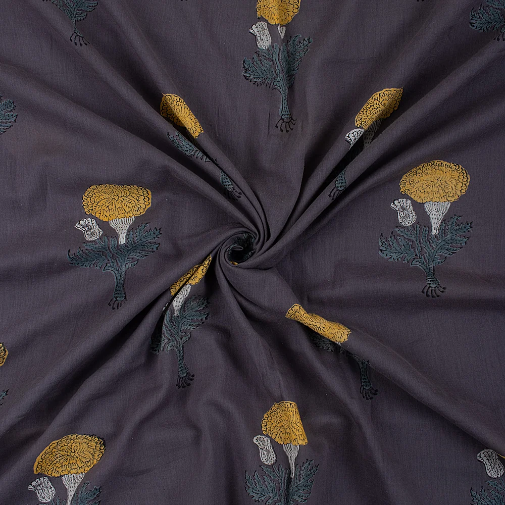 Floral Cotton Hand Block Printed Fabric - Image 2